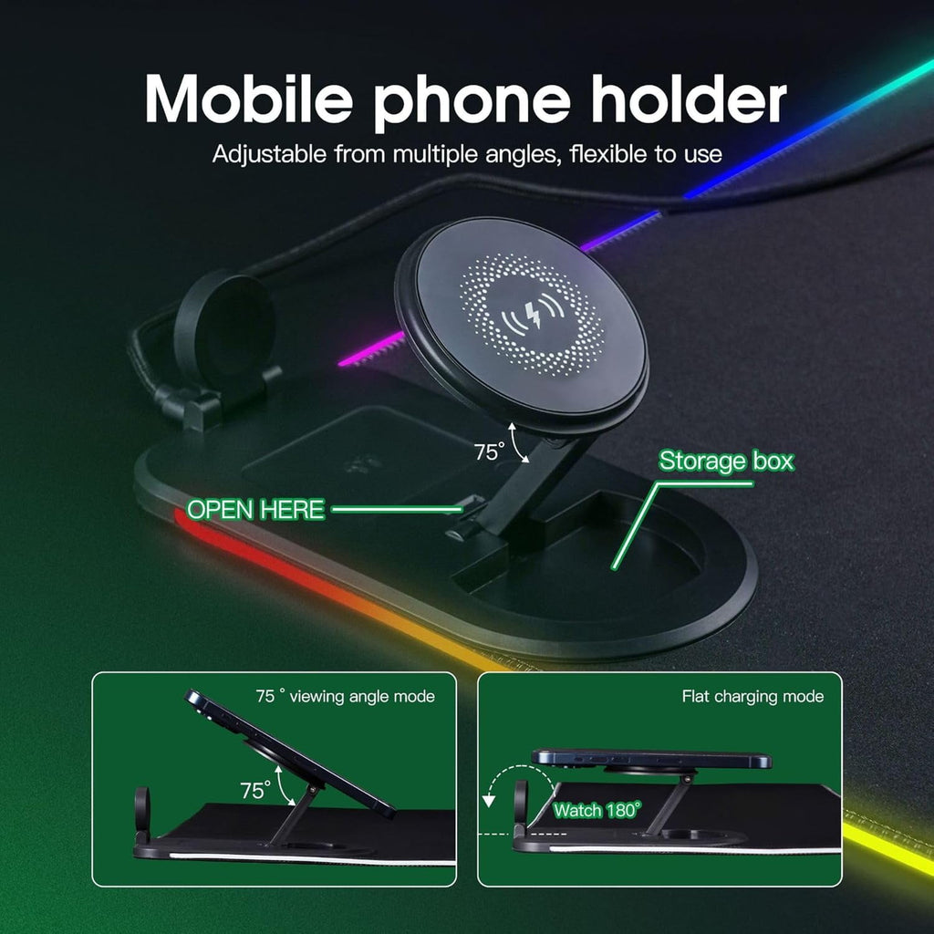 Wireless Charging Mouse Pad, RGB Gaming Desk Mat XXL with Magnetic Wireless Charging Phone Holder for Phone&iWatch&Ai... - Image 2