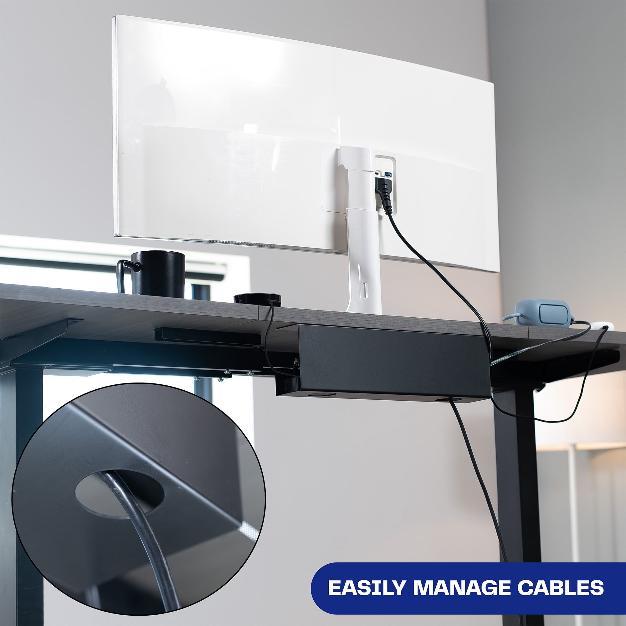 Black Under Desk 17" Cable Management Tray, Wire Organizer, Cord Holder - Image 5