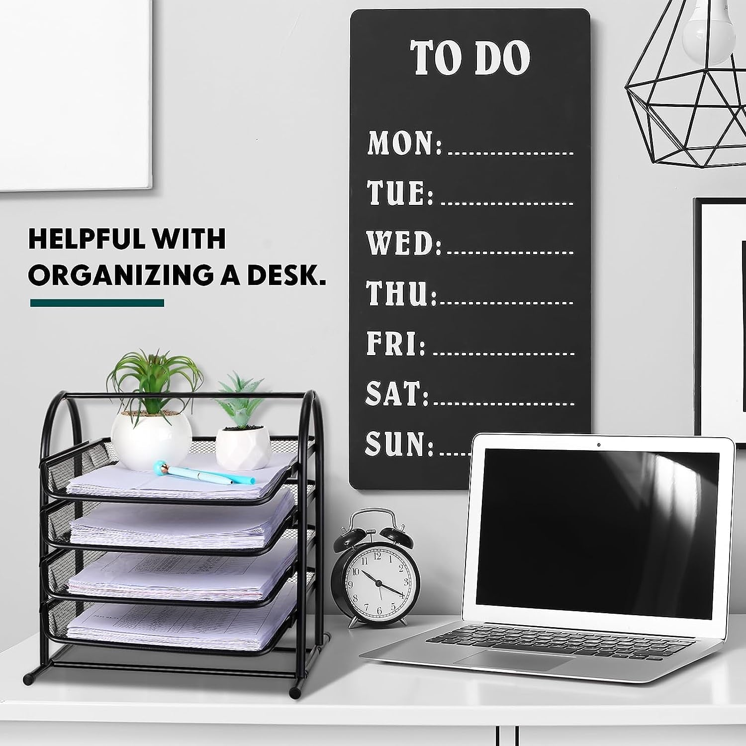 KABB Paper Organizers for Desk Mesh Letter File Tray Organizer with 4 Sliding Trays Black Stackable Desktop Document Storage Shelf Rack for - Image 5