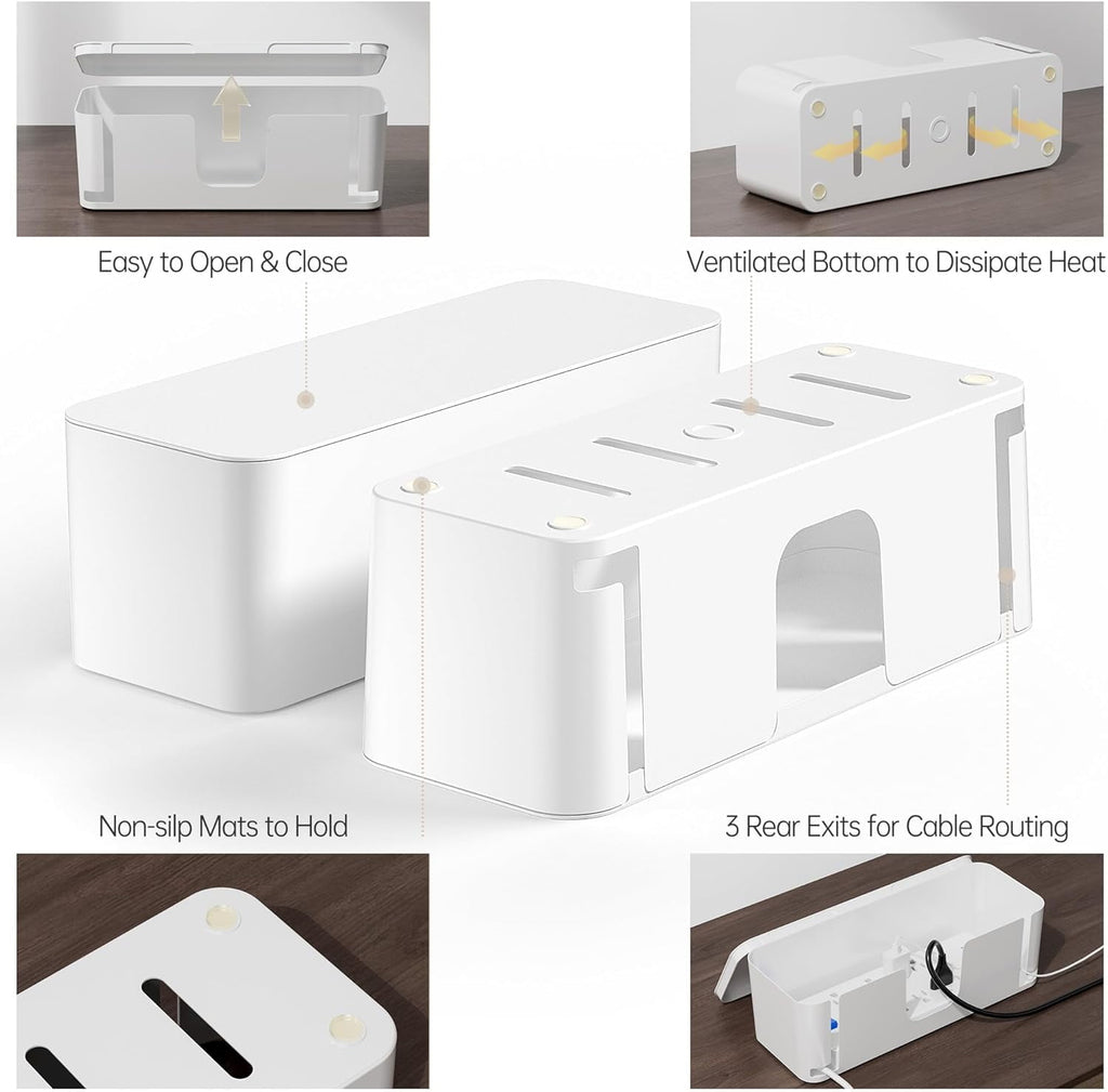 LazySpin 2 Pack Cable Organizer Box, Hide Power Strips, Cords - Small, Under Desk Cord Hider and Floor Cable Management, Cable Box - Image 2