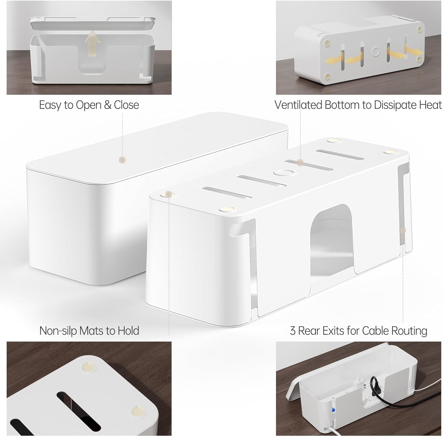 LazySpin 2 Pack Cable Organizer Box, Hide Power Strips, Cords - Small, Under Desk Cord Hider and Floor Cable Management, Cable Box - Image 2
