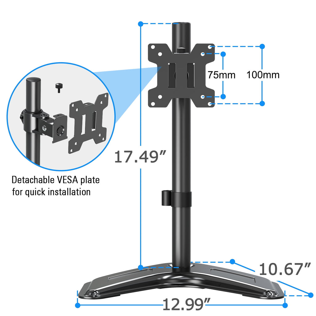 Single Monitor Stands Fits 13'' to 32'' Screen, Freestanding Monitor Mount for Desk, VESA 75x75 100x100, up to 17.6lbs - Image 4