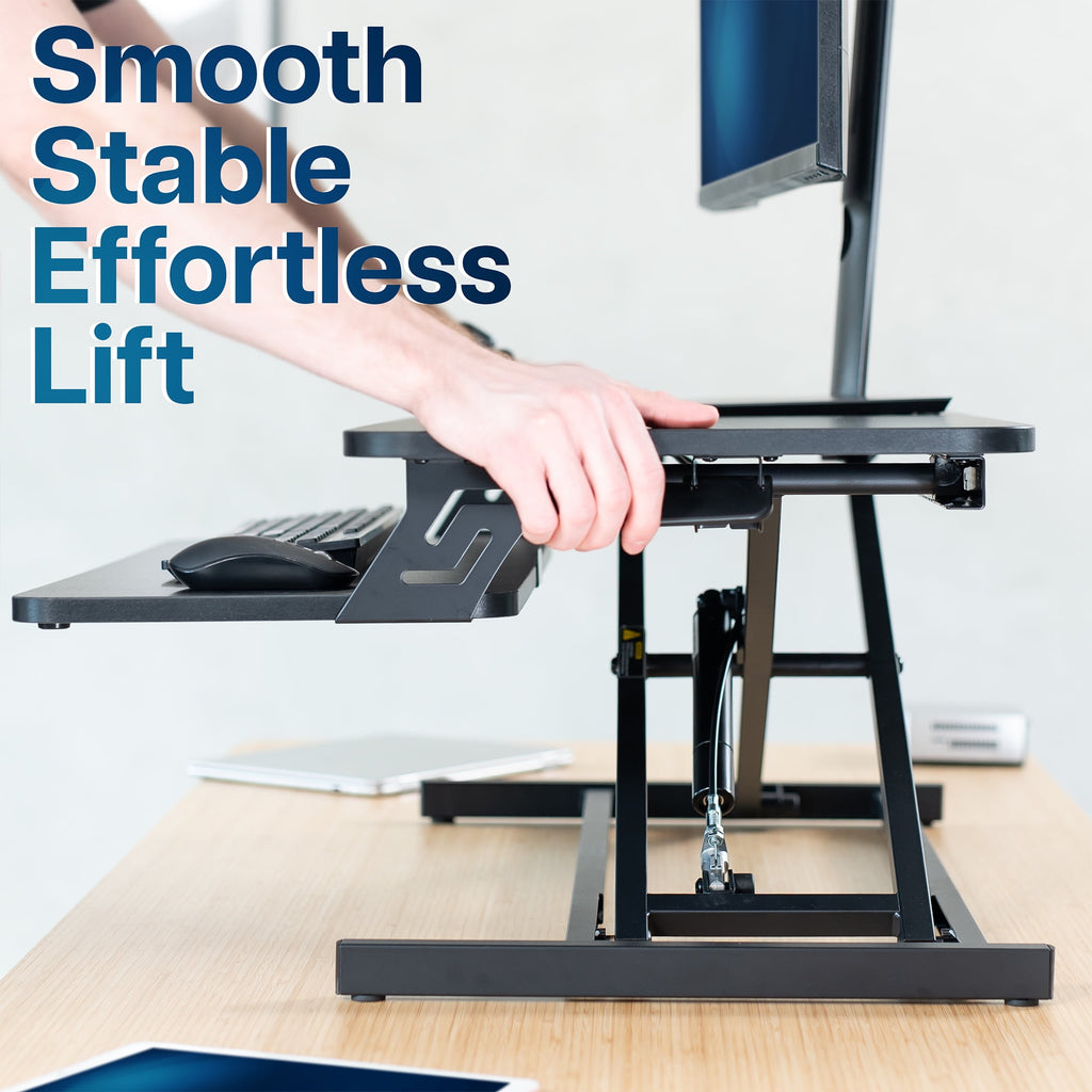 Black Height Adjustable 32" Standing Desk Monitor Riser, Sit Stand Tabletop - Image 6