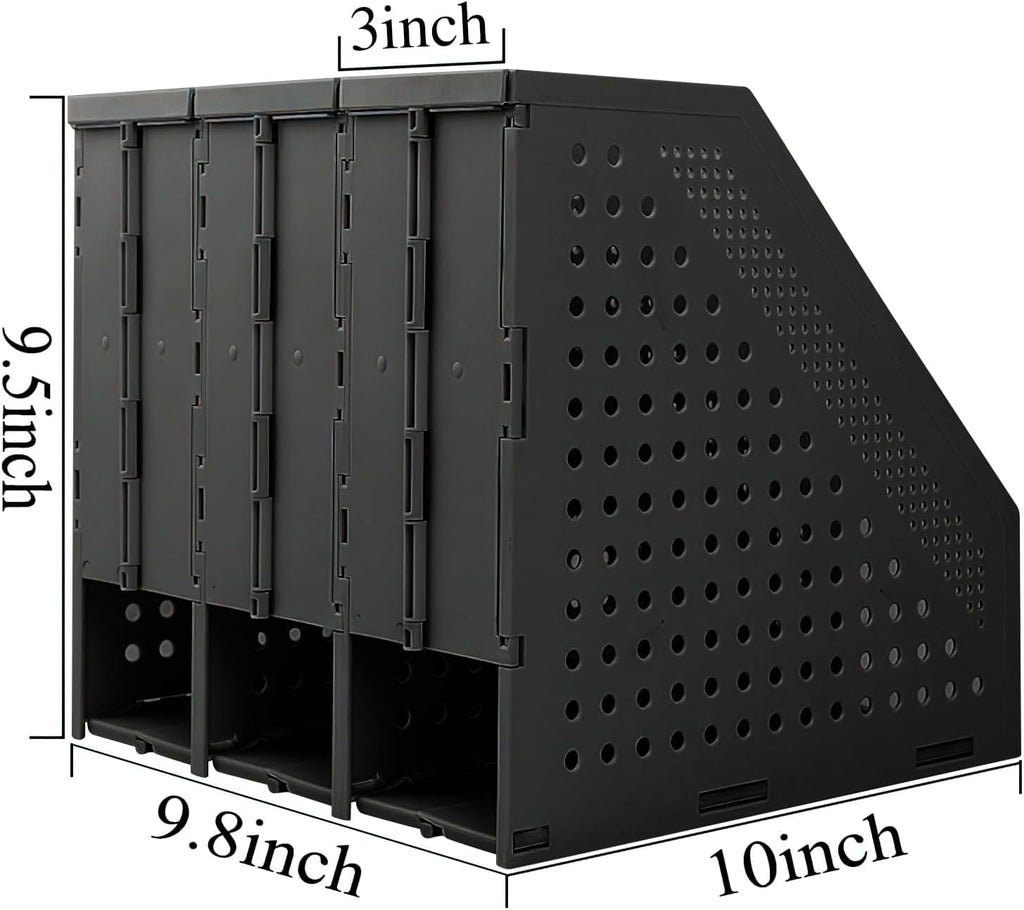 SAYEEC Black Collapsible Magazine File Holder Plastic 3-Compartment Vertical File Organizer, Sturdy Desk Folder Rack for Office, School & Ho - Image 4