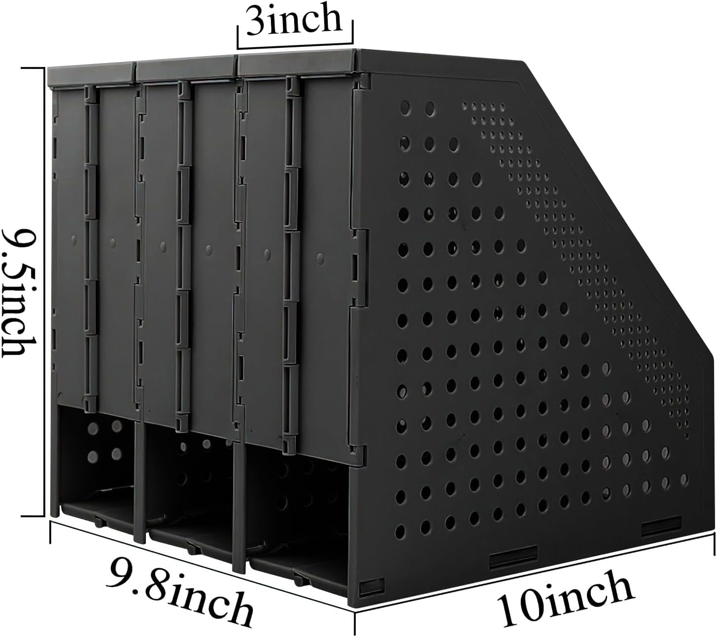 SAYEEC Black Collapsible Magazine File Holder Plastic 3-Compartment Vertical File Organizer, Sturdy Desk Folder Rack for Office, School & Ho - Image 4