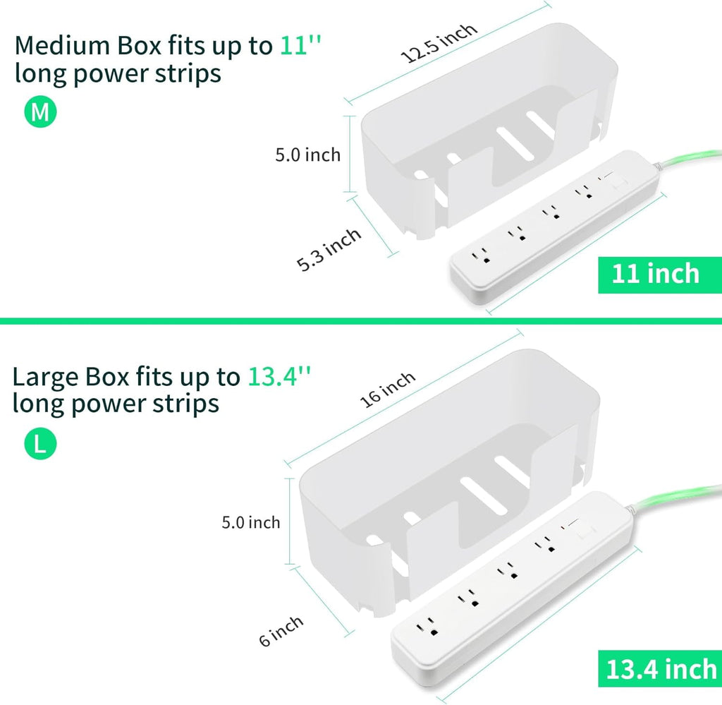 Cable Management Box, Cord Organizer Box for Table, Hide Power Strips & Cords 2-Pack - Image 2