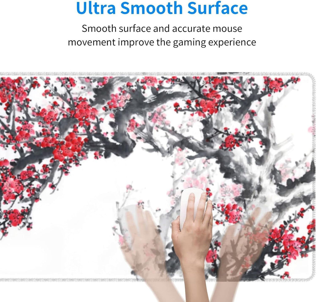 Large Gaming Mouse Pad, Plum Blossom XL Mousepad, Stitched Non-Slip Extended Keyboard Mats for Desk, Big Long Compute... - Image 5