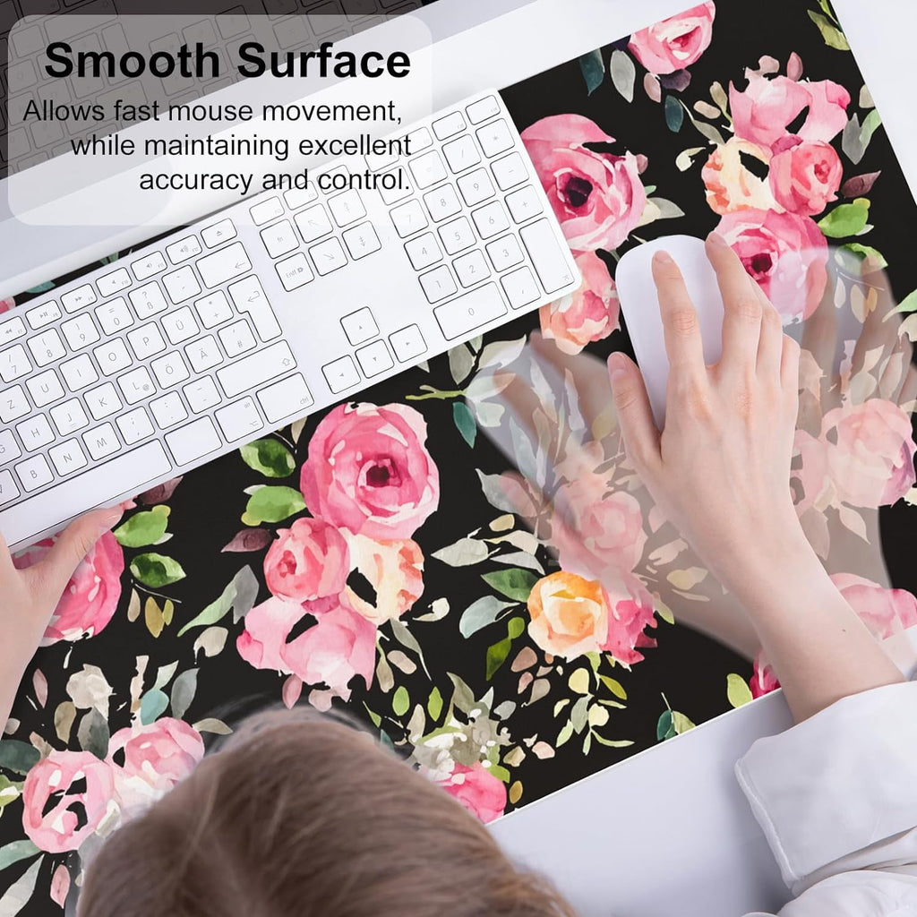 Large Mouse Pad for Desk, Cute Desk Mat for Desktop, Women Girls Pink Flowers Office Décor Desk Accessories, PU Leather Waterproof Big Gamin - Image 6