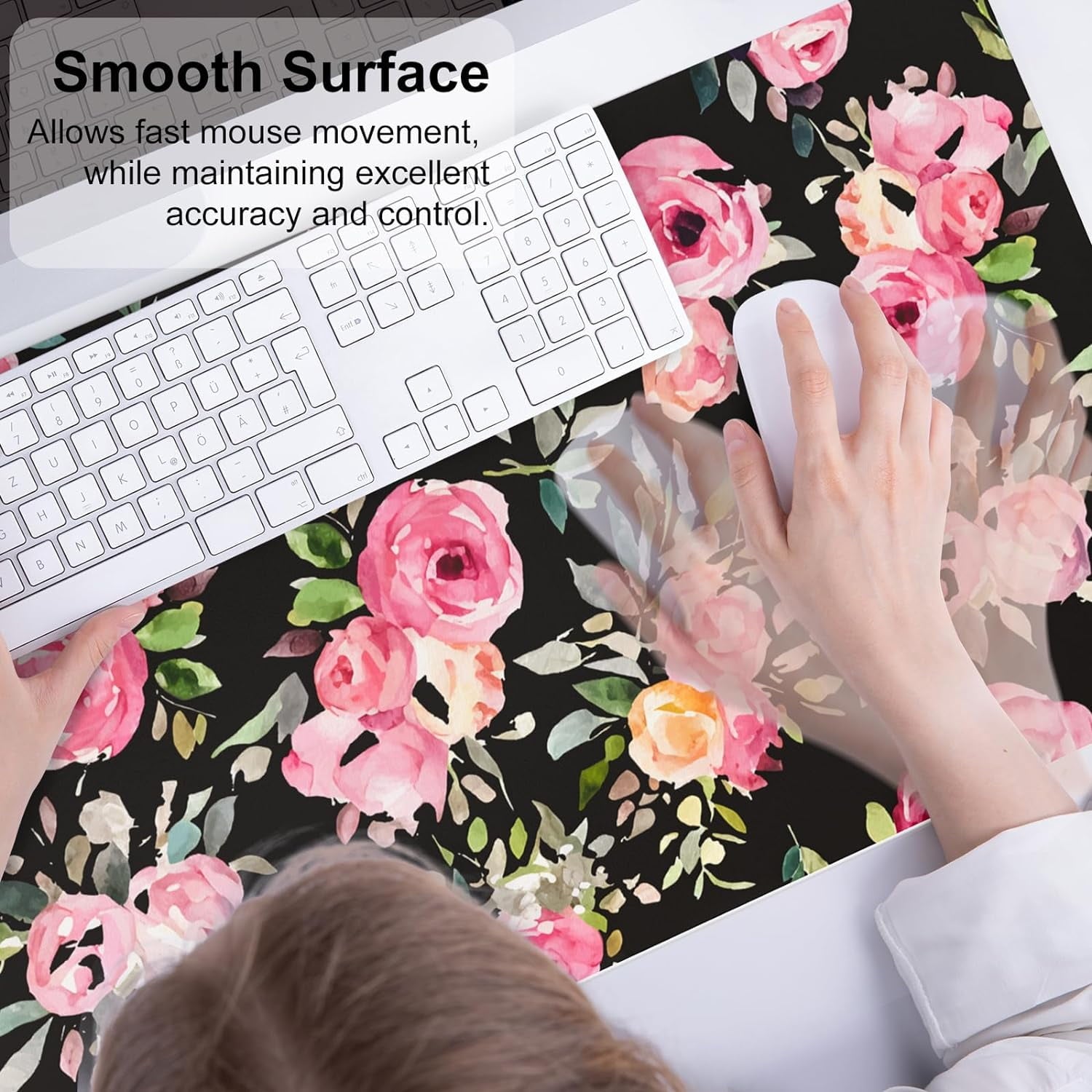 Large Mouse Pad for Desk, Cute Desk Mat for Desktop, Women Girls Pink Flowers Office Décor Desk Accessories, PU Leather Waterproof Big Gamin - Image 6