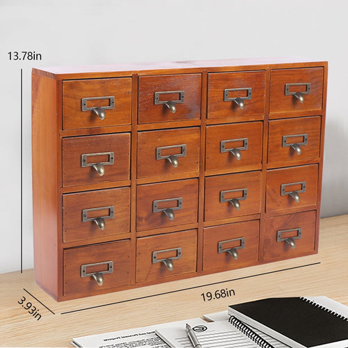 16 Drawers Desk Drawer Organizer Retro Apothecary Medicine Cabinet Wooden Storage Box Label Holder 20x4x14In - Image 2