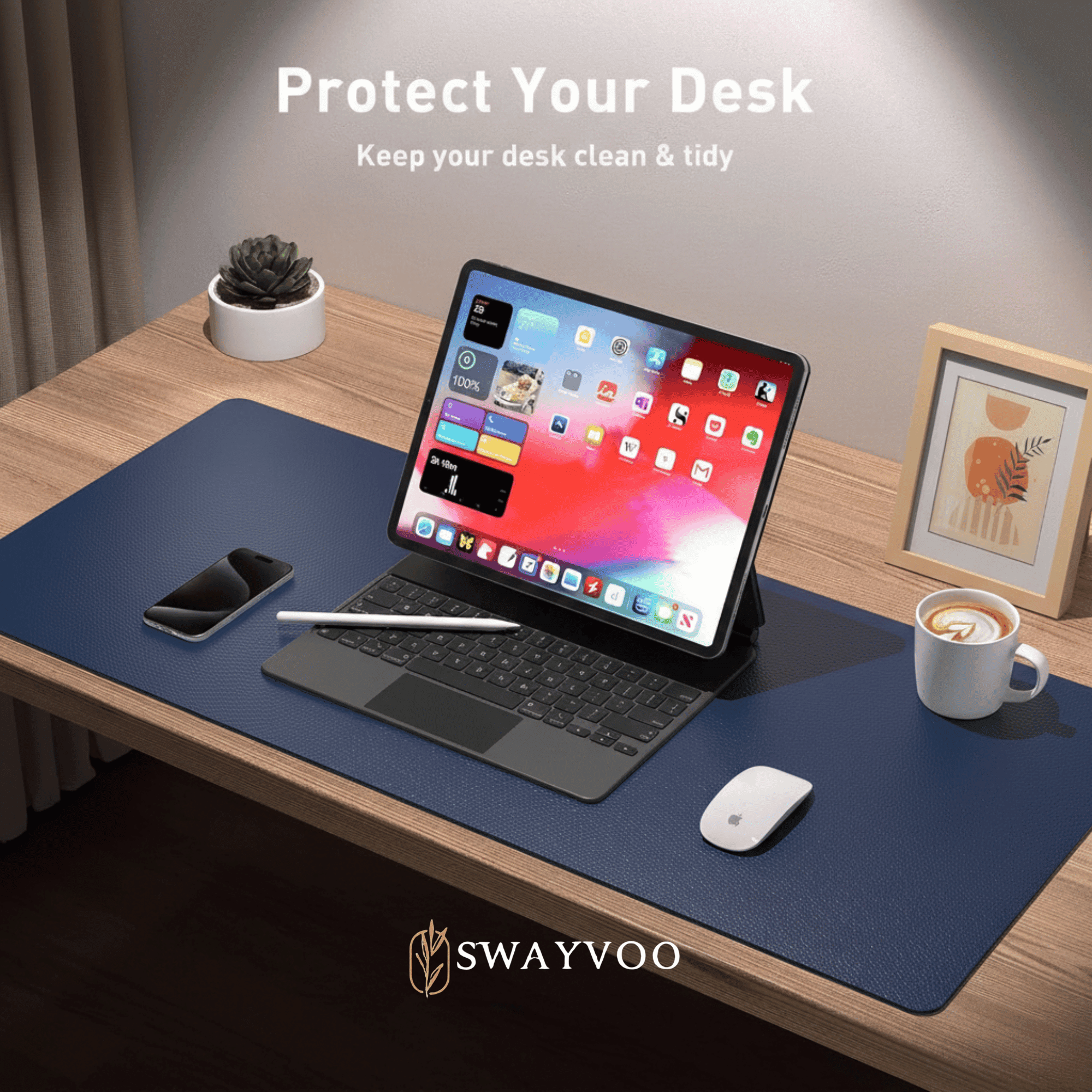 Desk Pad Protector, 31.5" × 15.7" PU Leather Mouse Pad, Office Desk Mat, Non-Slip Desk Blotter, Waterproof Laptop Wri... - Image 2