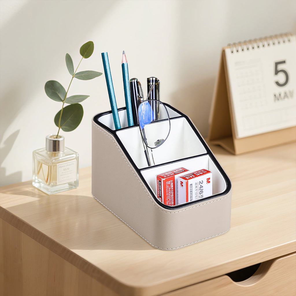 PU Leather Remote Control Holder, Small Desk Organizer Office Supply Bedside Caddy for Nightstand End Table Couch, Pe... - Image 4