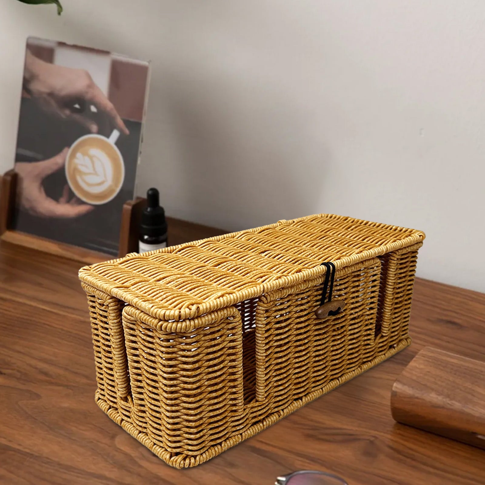 Storage Basket Cable Management Box Rattan Cord Organizer Box Cords Hider Under Desk Cable Management For Power Strip Computer Router USB Hu - Image 4