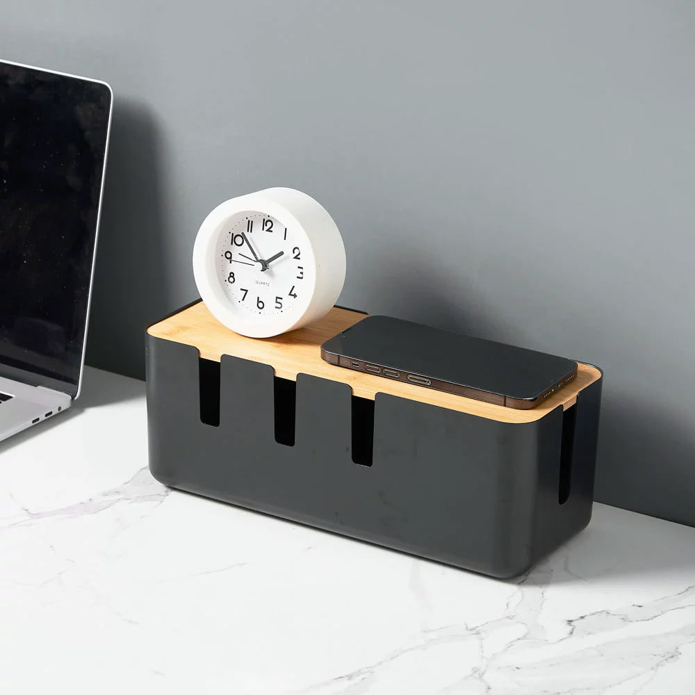 Cable Management Box, Wood Lid, 12x5x4.5 inches, Cord Organizer for Desk TV Computer USB Hub System - Cover, Hide Pow... - Image 3