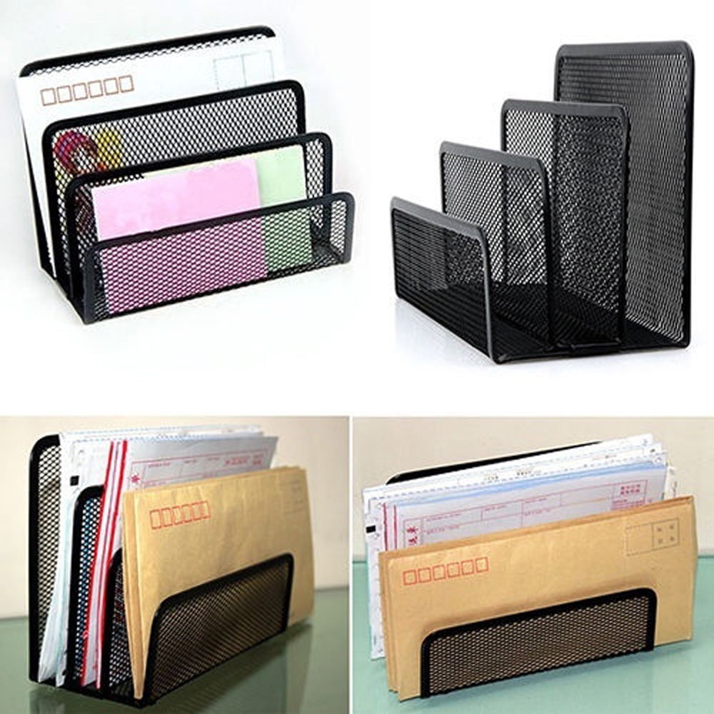 Metal Letter Tray,Simple Houseware Mesh Desk Organizer, Strengthen Tray,Letter Rack with 3 Compartments, Black - Image 3