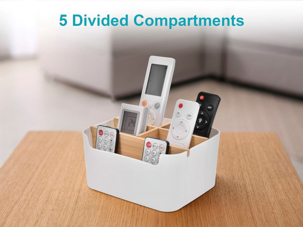 Remote Control Holder with 5 Divided Compartments, Desk Accessories Storage, Desktop Organizer Container For Remote Cont - Image 2