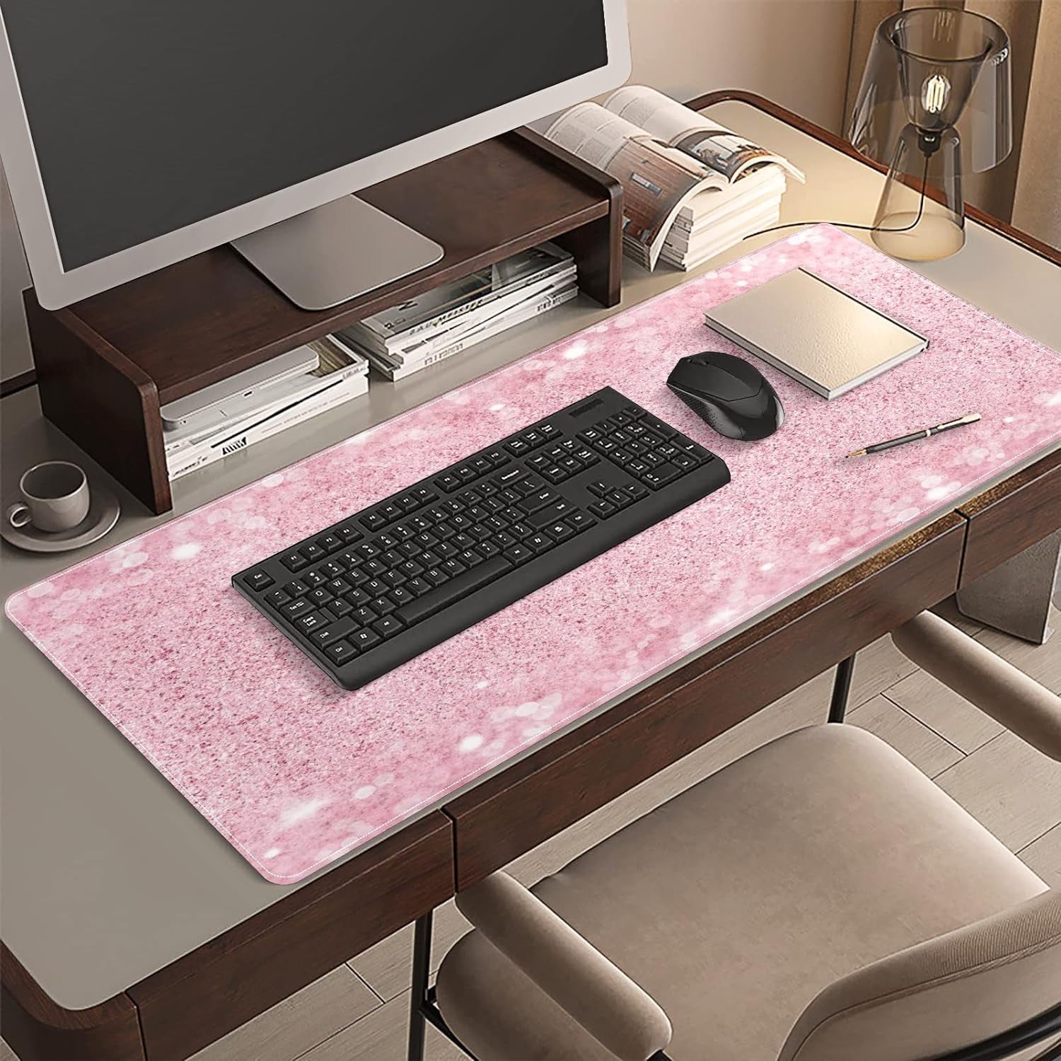 Pink Glitter Desk Mat, Desk Accessory, Cute Workspace, Trendy Workspace, Trendy, 35.4x15.7in Large Gaming Mouse Pad, ... - Image 5