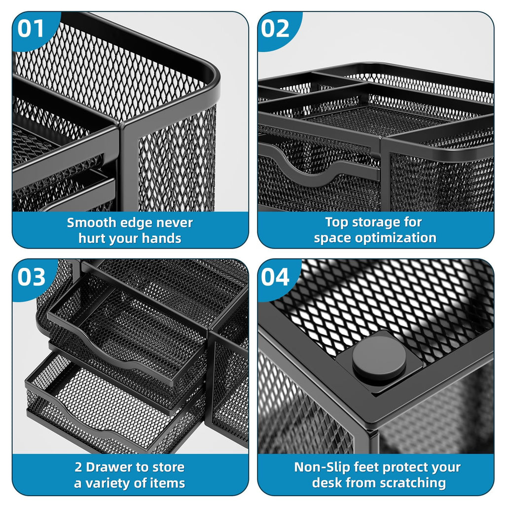 Mesh Desk Organizer, Desktop Organizer with Drawer,Mesh Office Desk Accessories,Office Supplies Multi-Functional Caddy - Image 6