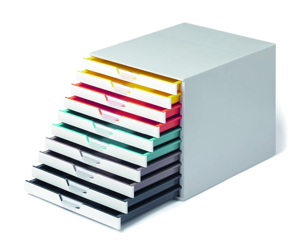 Desktop Drawer Organizer (VARICOLOR MIX 10 Compartments with Removable Labels) 11" w x 14" d x 11.375" h, White & Mul... - Image 4