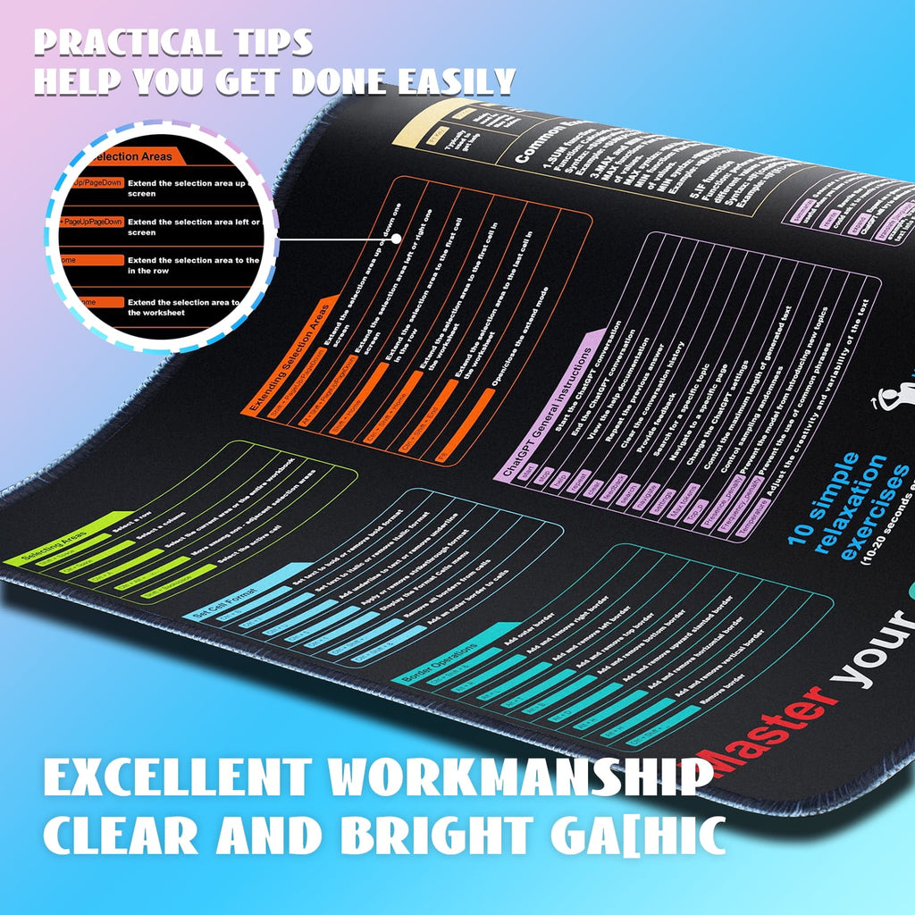 Excel Cheat Sheet Desk Mat, Large XL Waterproof Keyboard and Mouse Pad with Excel Shortcuts, Gaming Accessories for Computer Desk, 31.511.8 - Image 4