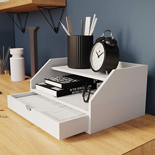Ballucci Desk Organizer with Drawer, 3 Tier Paper File Holder and Mail Sorter, White - Image 3
