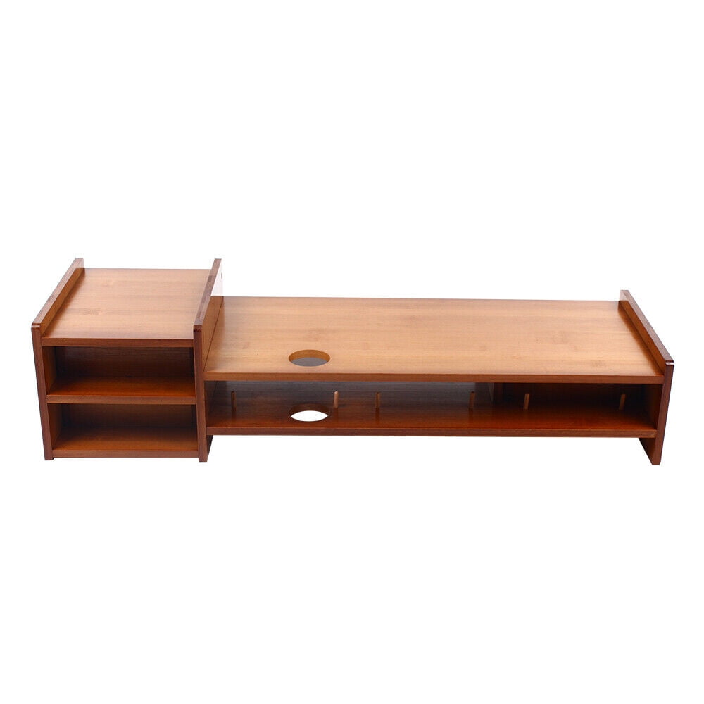 Retro Bamboo Monitor Stand Desk Storage Organizer with Three Drawers and Double Shelves Multifunctional Monitor Stand Riser 110.23lbs Load C - Image 6