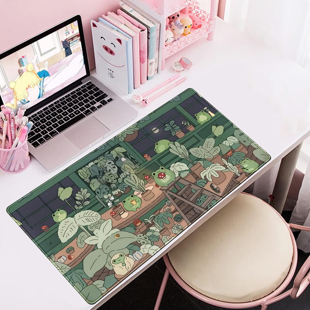 Cute Frog Kawaii Green Desk Decor Mat, Large Gaming Mouse Pad for Computer Keyboard Laptop, Home Office Accessories f... - Image 5