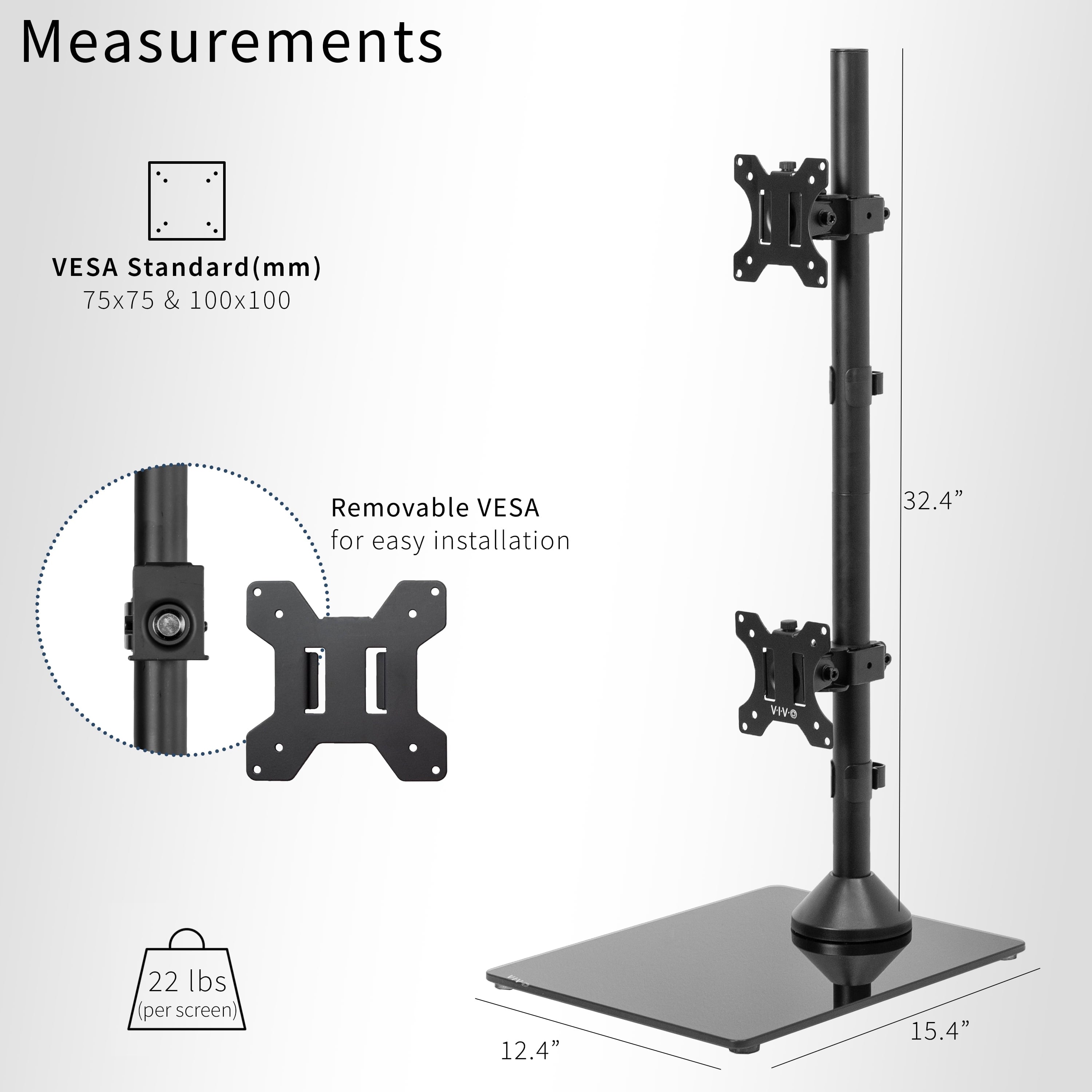 Dual Monitor Vertical Stand, Glass Base, Fits 2 Ultrawide Screens up to 34" - Image 3