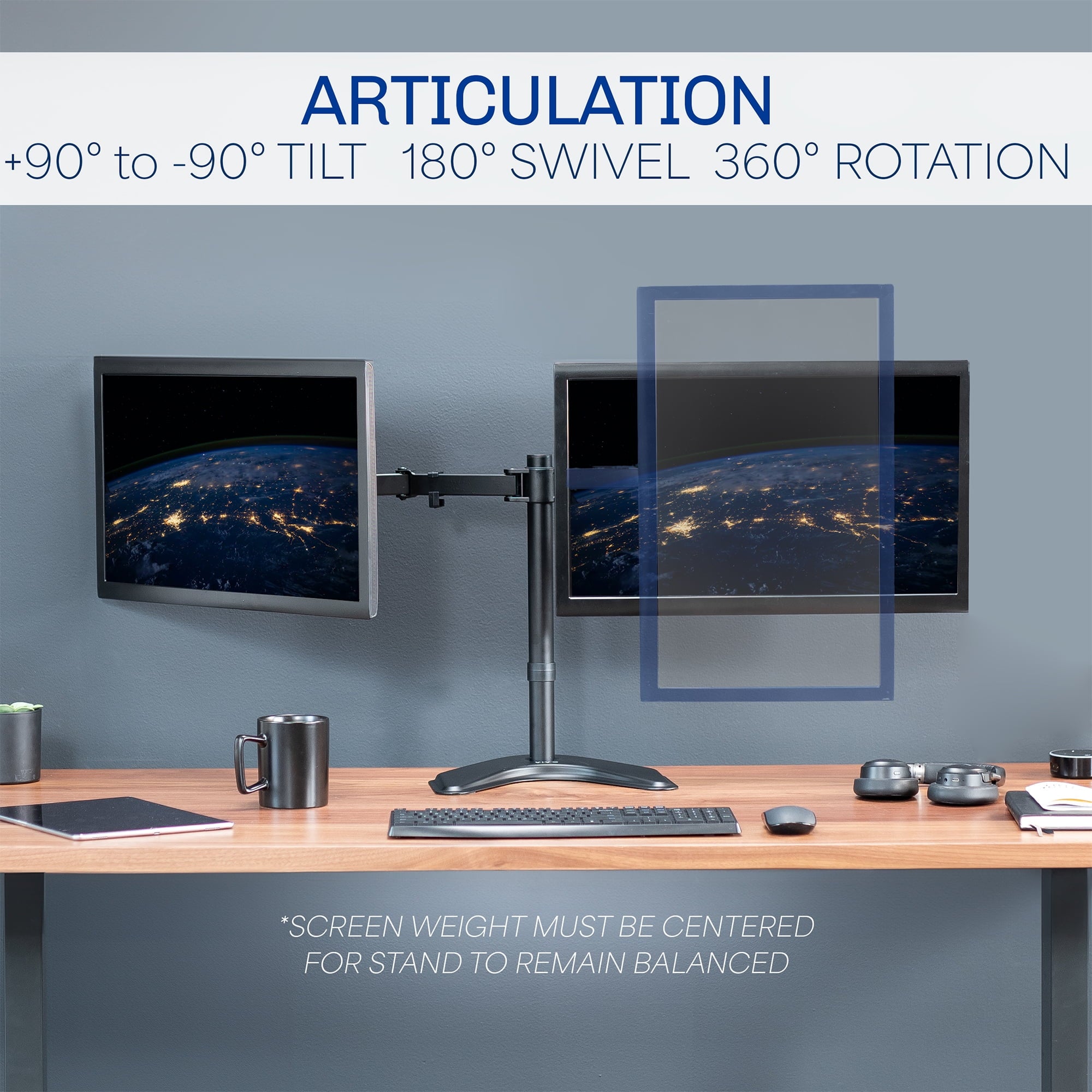 Black Dual Monitor Articulating Desk Stand Mount, Fits Up to 27" Screens - Image 4