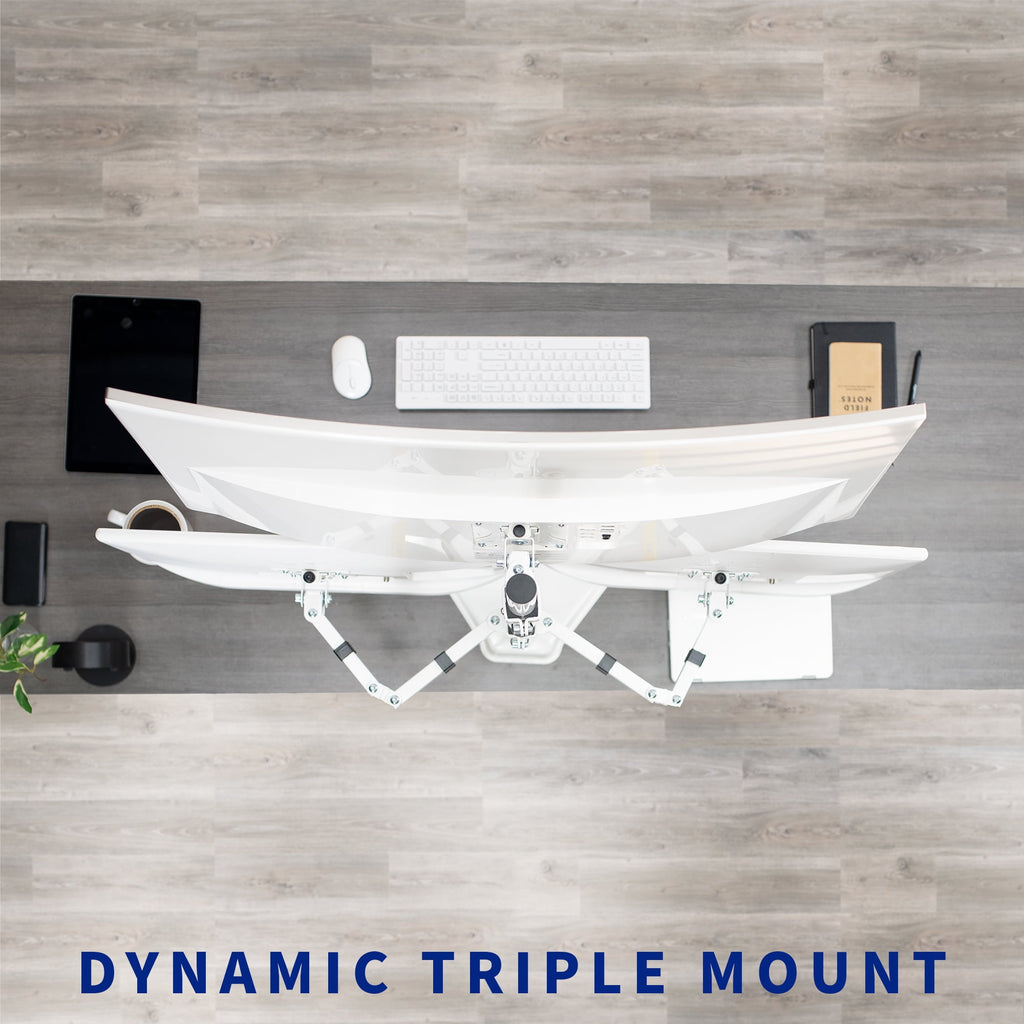 VIVO White Triple Monitor Desk Stand, Adjustable Mount for 3 Screens up to 30" - Image 3
