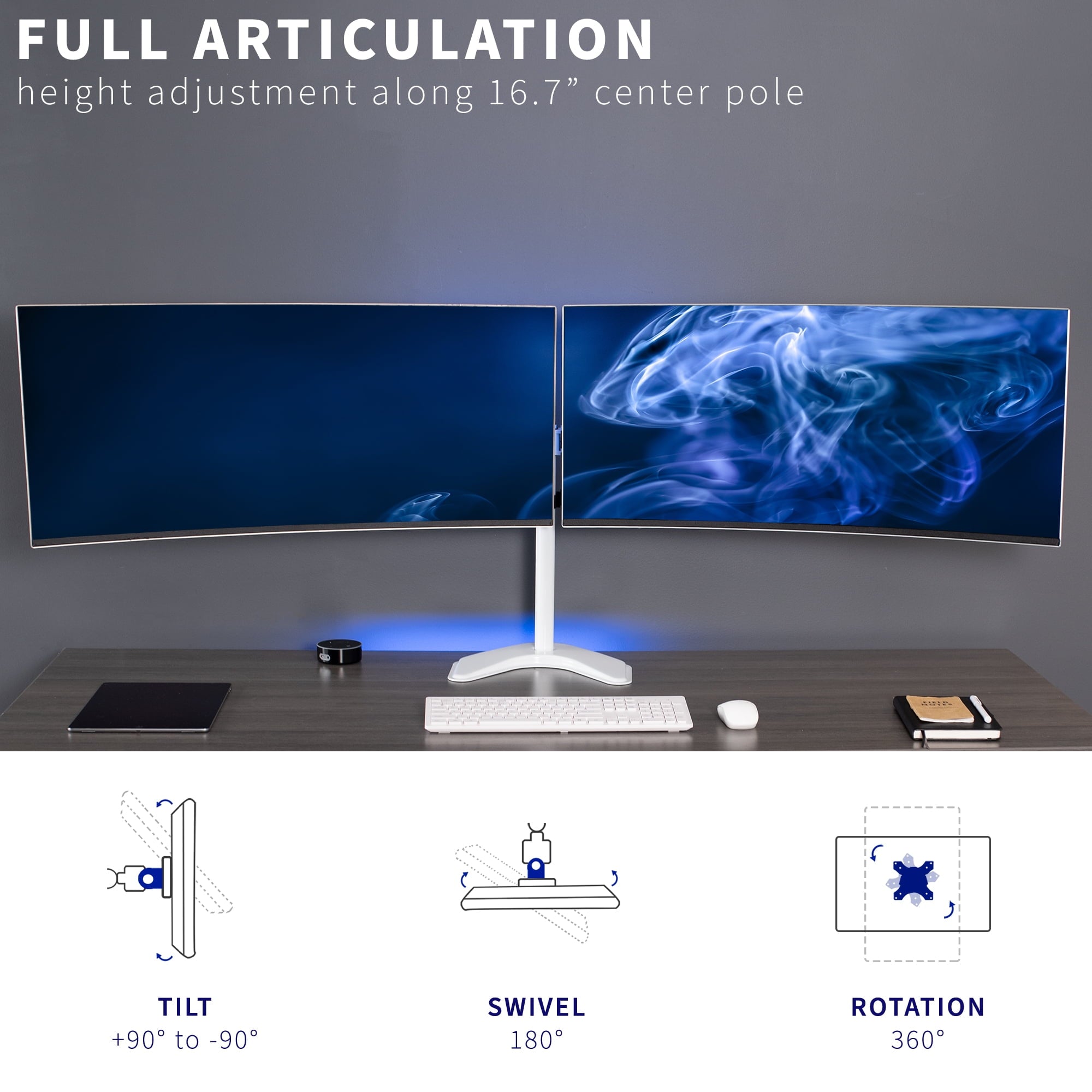 VIVO White Telescoping Dual Ultrawide 27" to 38" Monitor Freestanding Desk Stand - Image 5