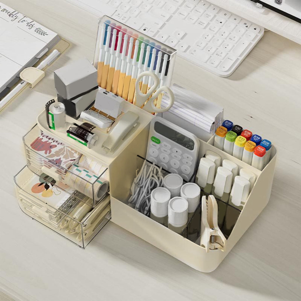 under $5 Desk Organizer with 2 Drawer, Multi-Functional Pencil Pen Holder for Desk, Desk Organizers and Accessories, ... - Image 5