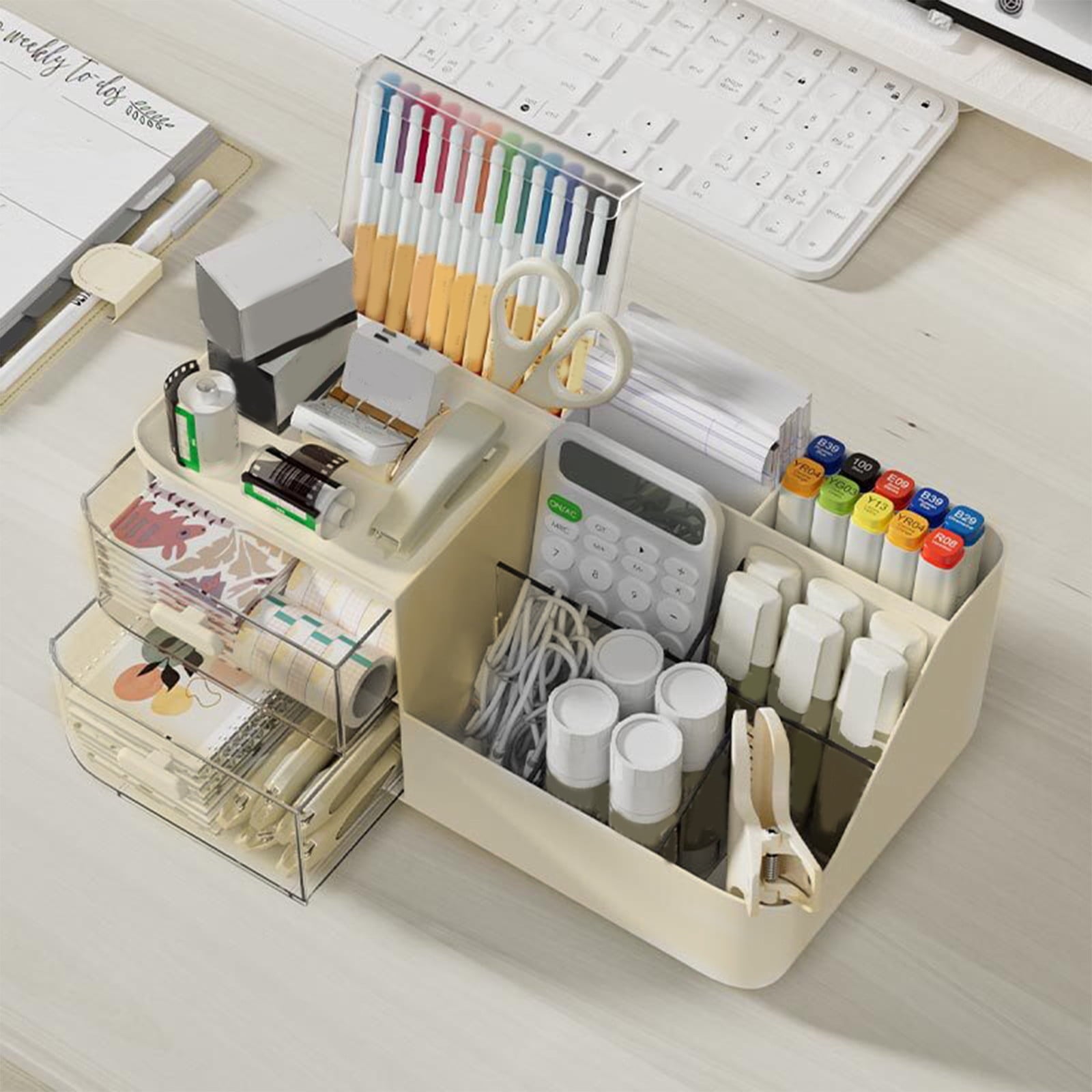 under $5 Desk Organizer with 2 Drawer, Multi-Functional Pencil Pen Holder for Desk, Desk Organizers and Accessories, ... - Image 5