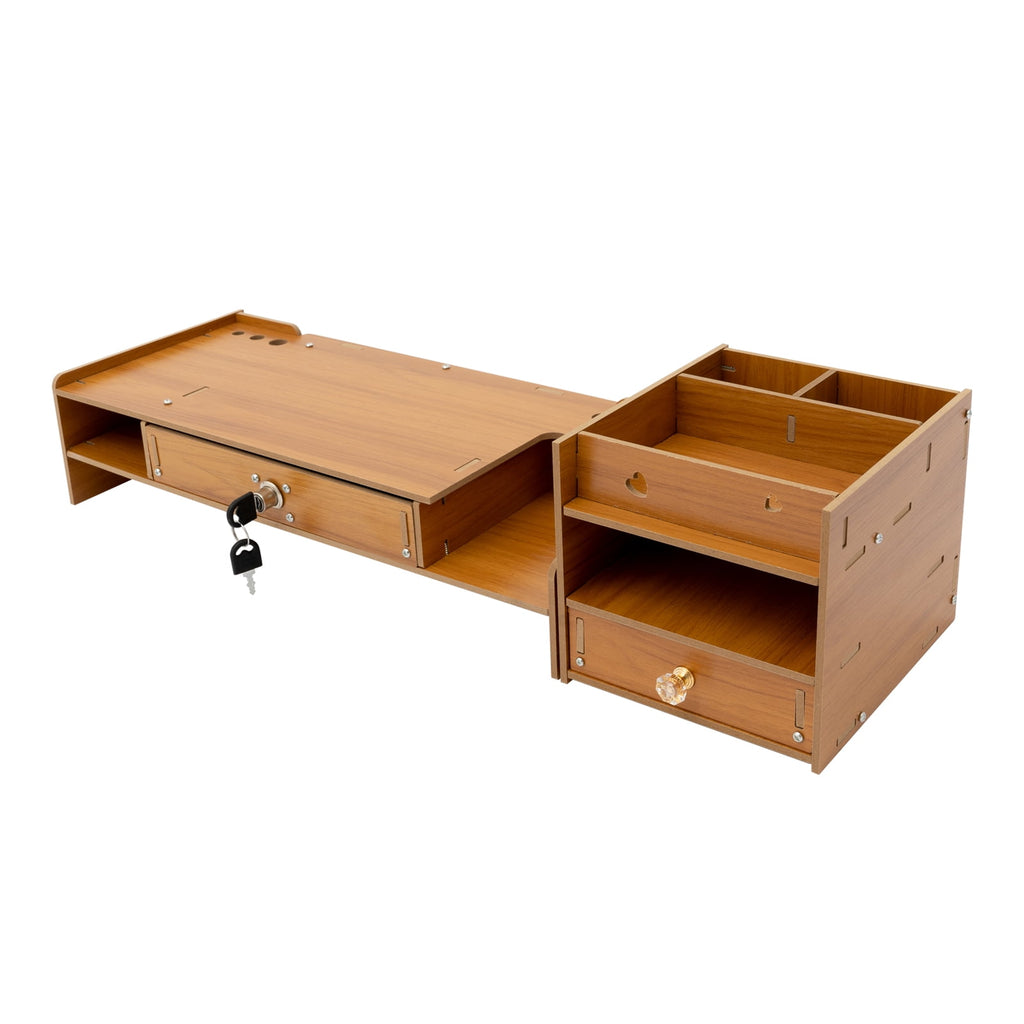 with Storage Cabinet Adjustable Laptop Riser Shelf & Lockable Drawer 2-in-1 Cherry Wood Desk Organizer - Image 4