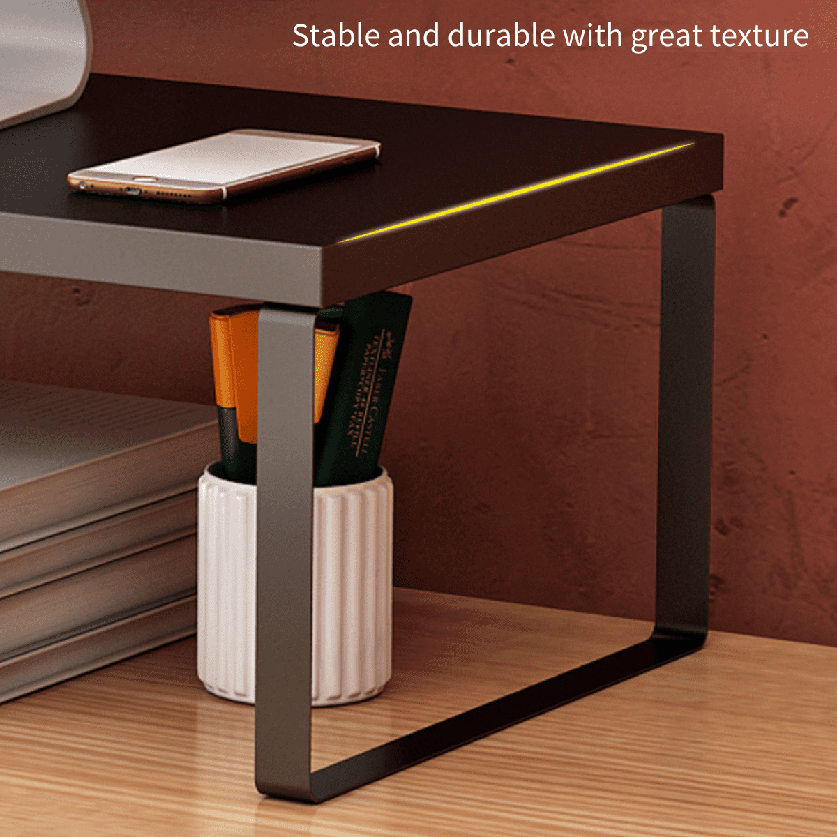 20 Inch Monitor Stand Riser, Computer Monitor Stand for Office Computer, Laptop, Small Printer, Walnut/White Desk - Image 5