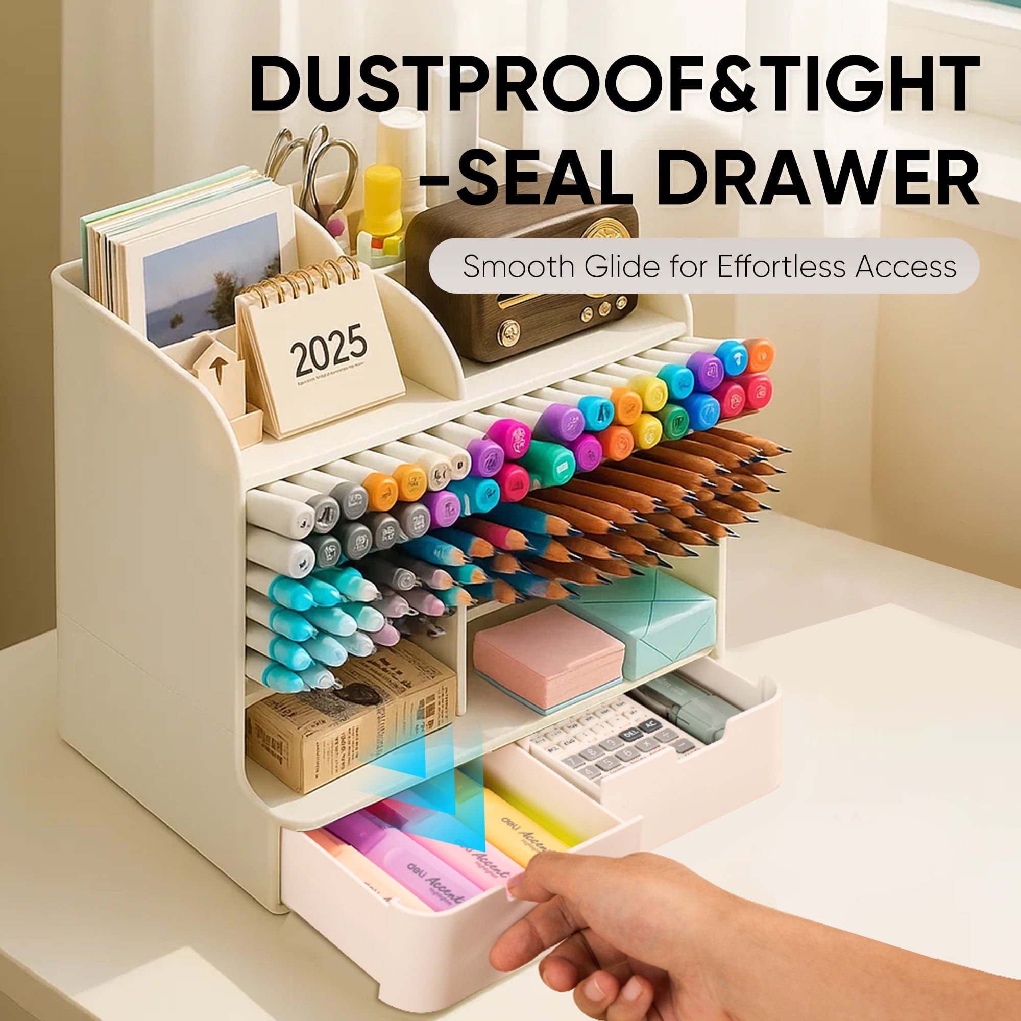 Tall Organizer Plastic Desk Organizer for Office,Pencil Holder Organizer for Home Desk Storage Organizer with Drawers - Image 4