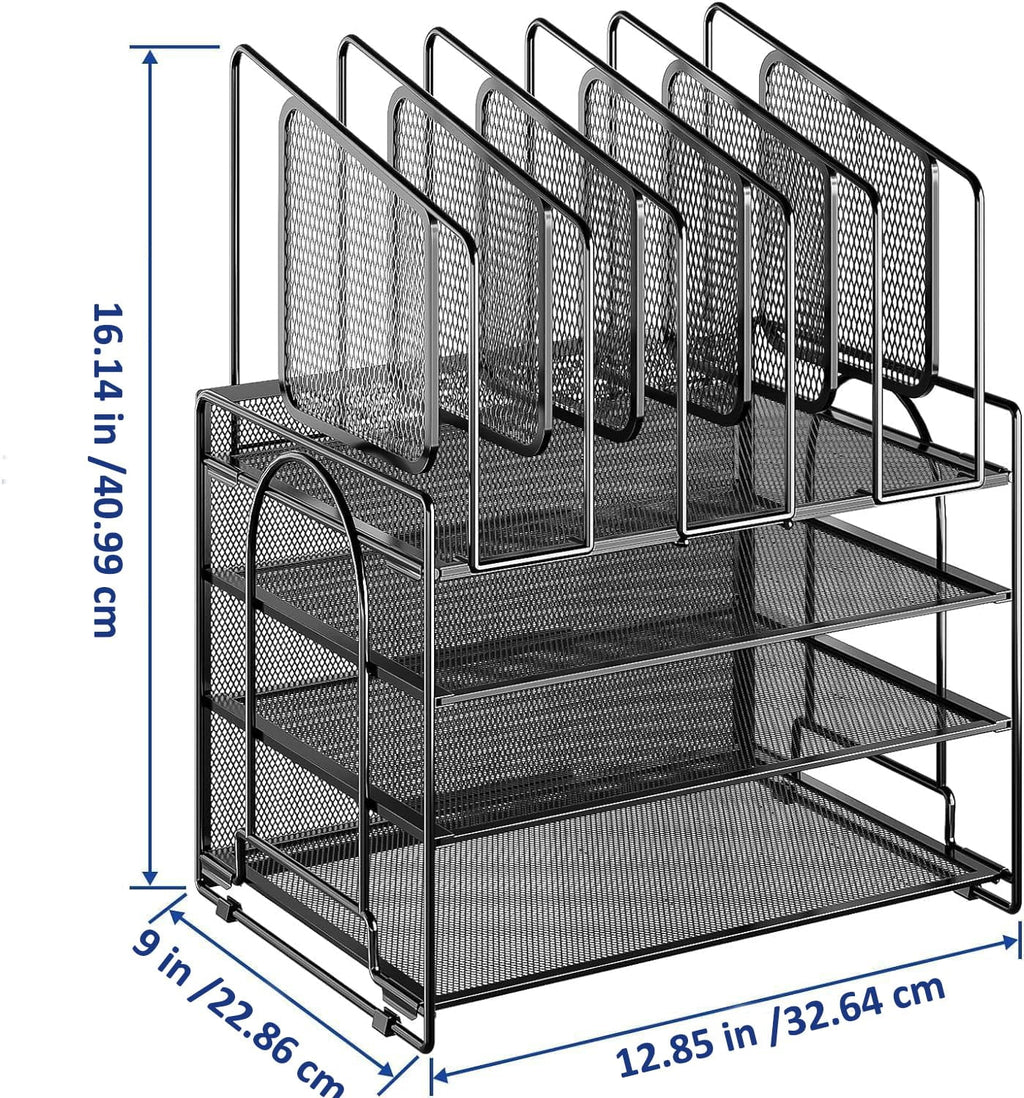4-Tier Desk File Organizer,5 Vertical File Holder and Handle for Home Office (New Vertical Holder-Black) - Image 5