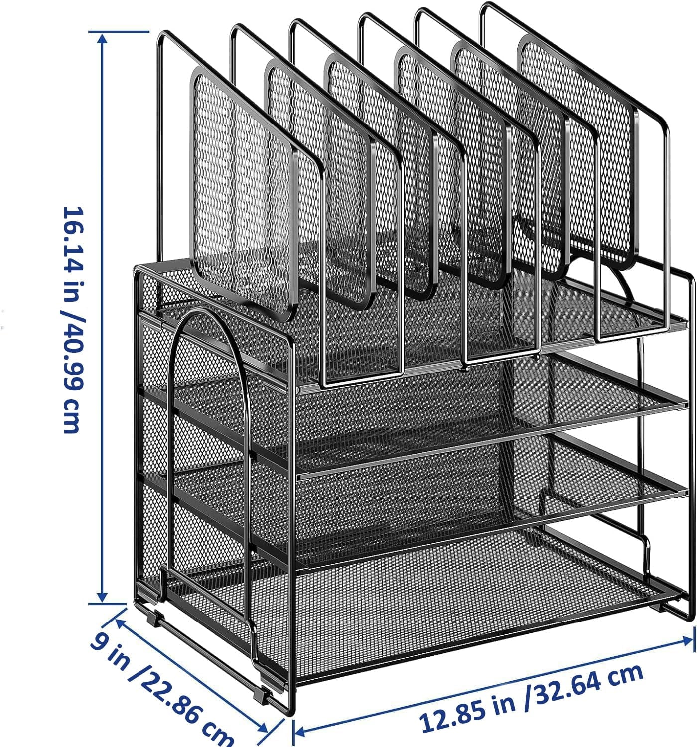 4-Tier Desk File Organizer,5 Vertical File Holder and Handle for Home Office (New Vertical Holder-Black) - Image 5