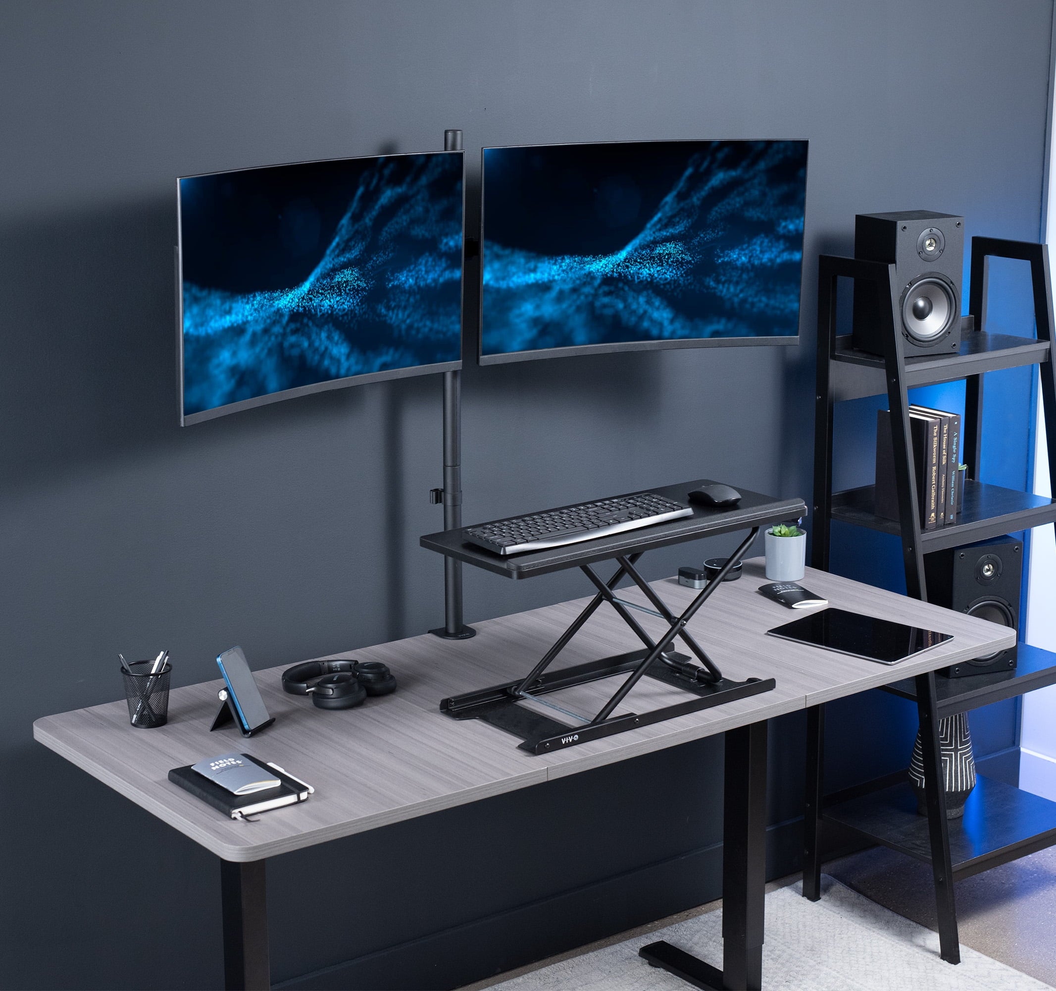 Extra Tall Telescoping Dual 27" to 38" Ultrawide Monitor Heavy Duty Desk Mount Stand - Image 2
