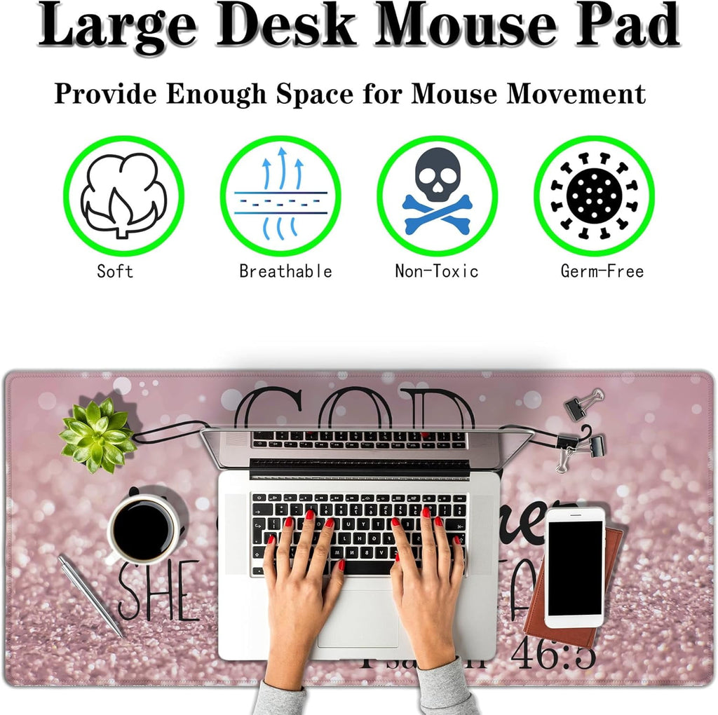 Gaming Mouse Pad Pink Desk Pad, XXL Mouse Pads Desk Decor for Girls Keyboard Pad, Oversized Mouse Pad Non-Slip Rubber... - Image 2
