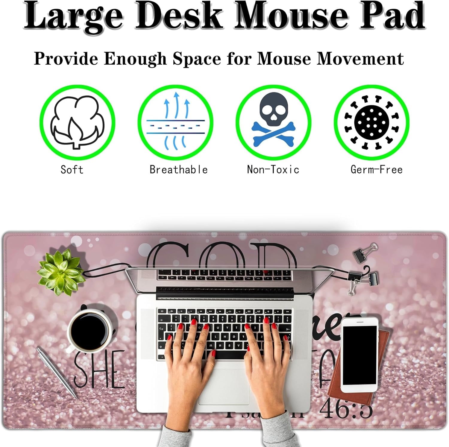 Gaming Mouse Pad Pink Desk Pad, XXL Mouse Pads Desk Decor for Girls Keyboard Pad, Oversized Mouse Pad Non-Slip Rubber... - Image 2