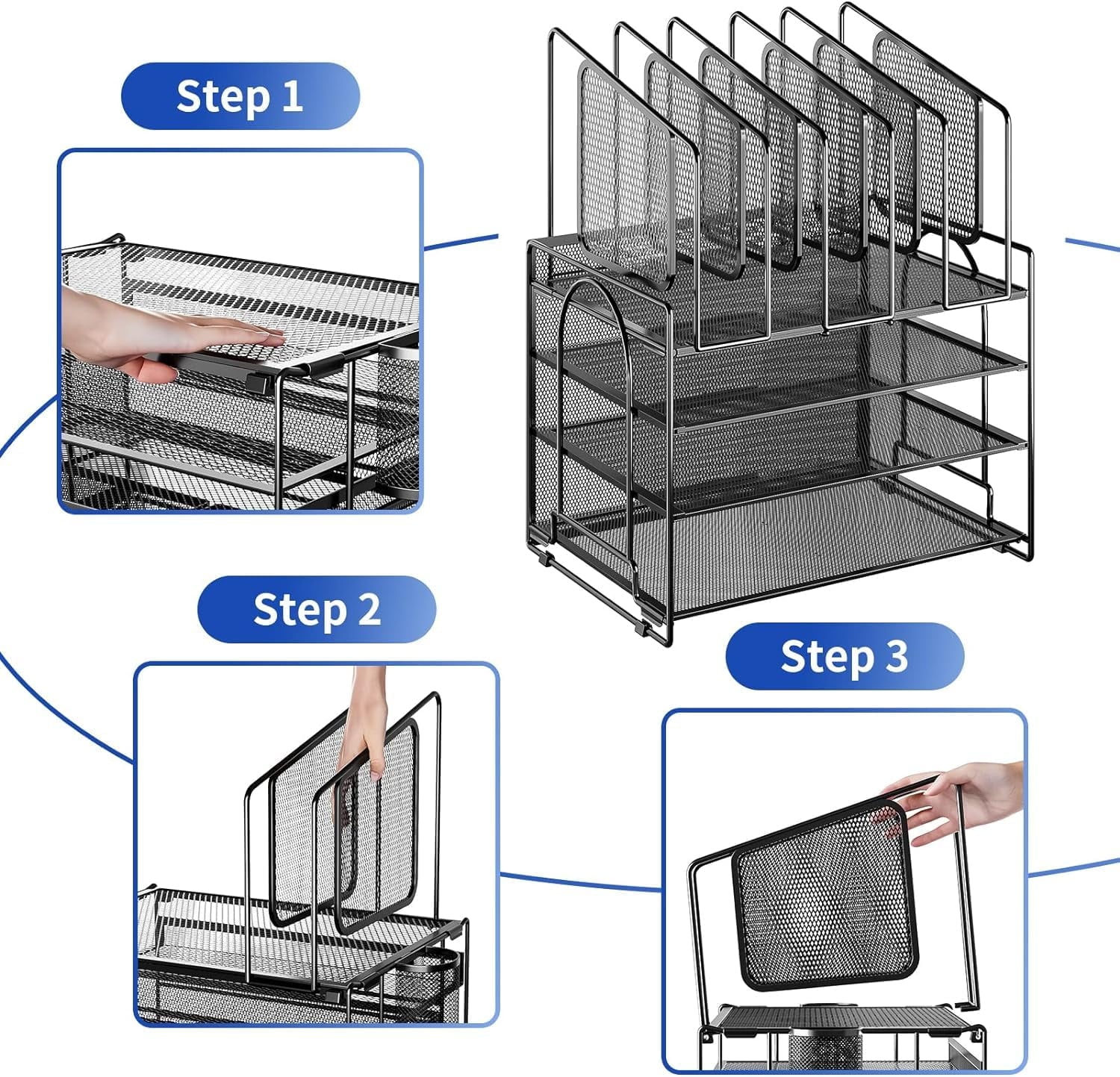 4-Tier Desk File Organizer,5 Vertical File Holder and Handle for Home Office (New Vertical Holder-Black) - Image 4