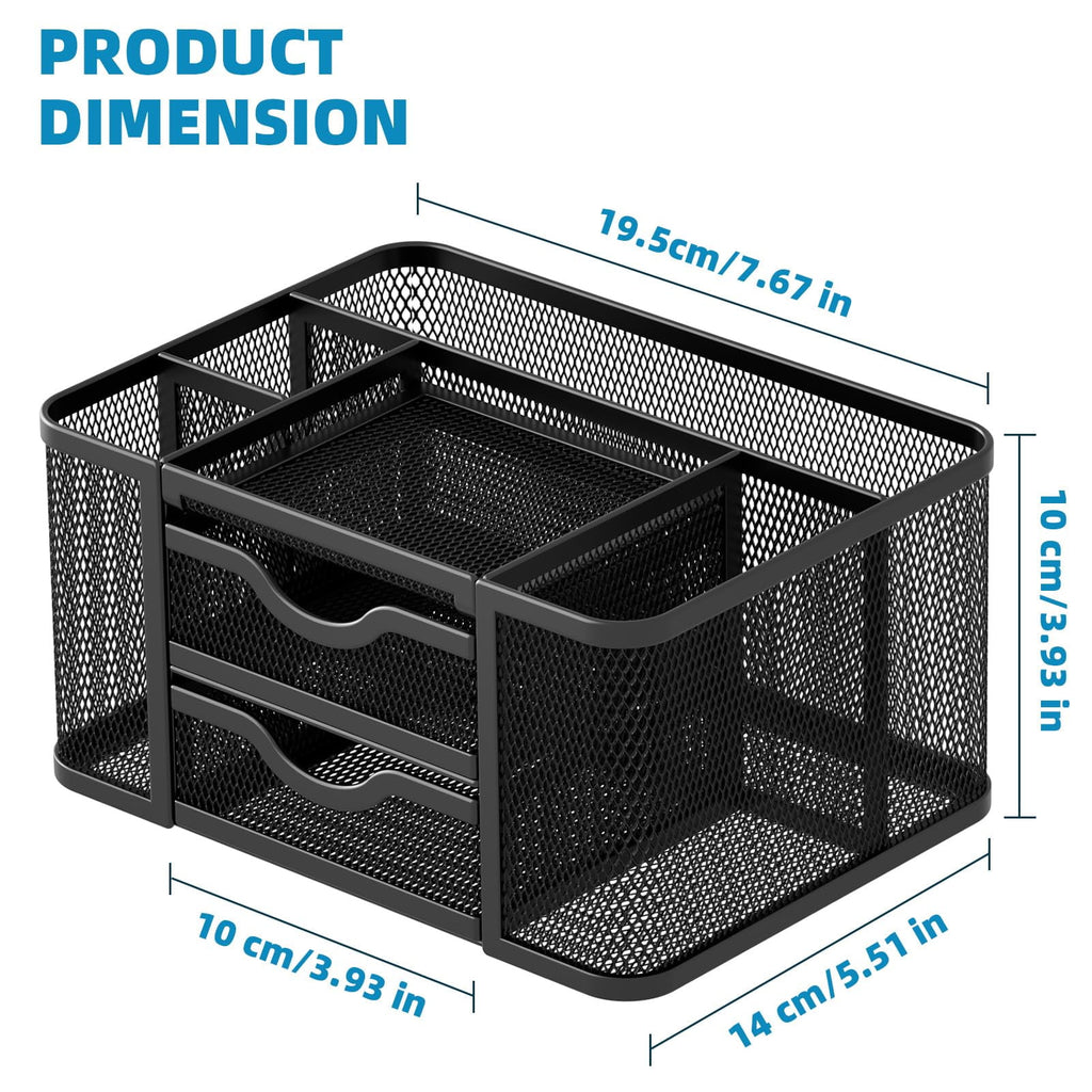 Mesh Desk Organizer, Desktop Organizer with Drawer,Mesh Office Desk Accessories,Office Supplies Multi-Functional Caddy - Image 5