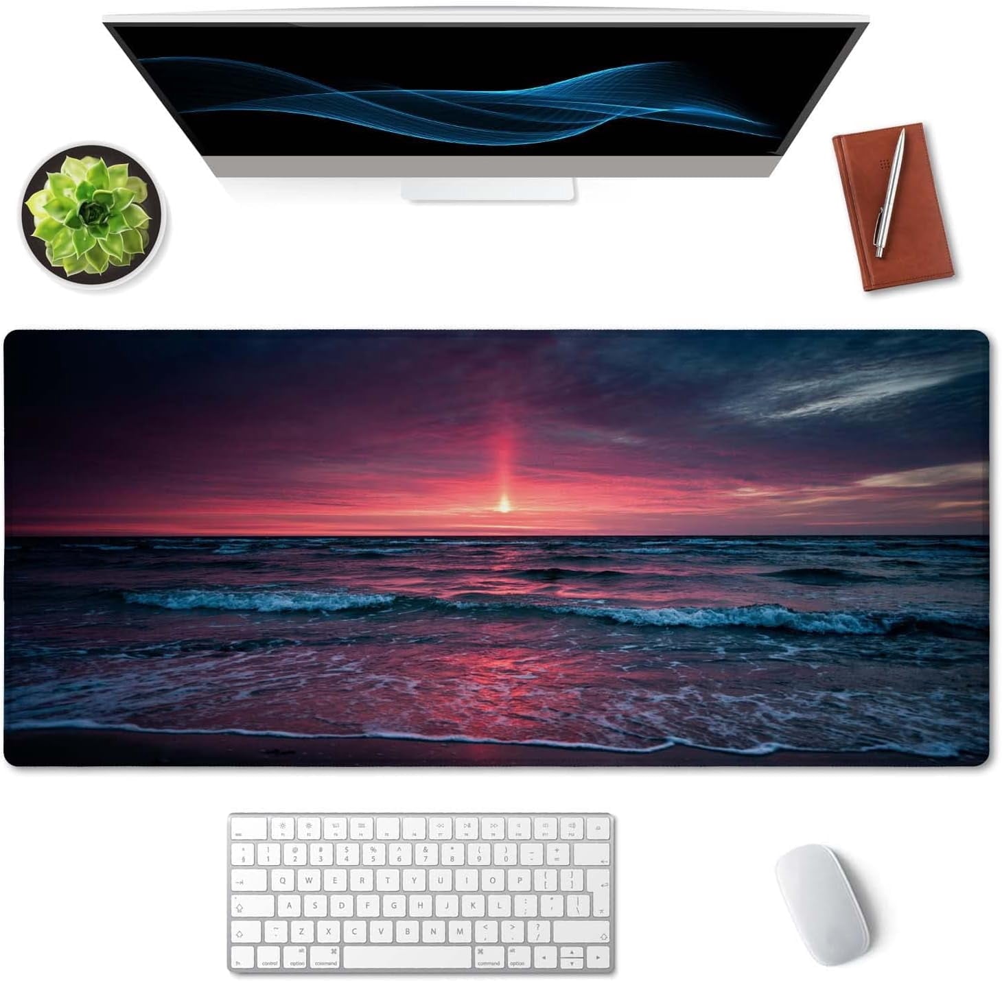 Desk Mat, Extended Gaming Mouse Pad (35.4x15.7 in), Large Non-Slip Rubber Base Mousepad with Stitched Edges, Waterproof Keyboard Mouse Mat D - Image 3