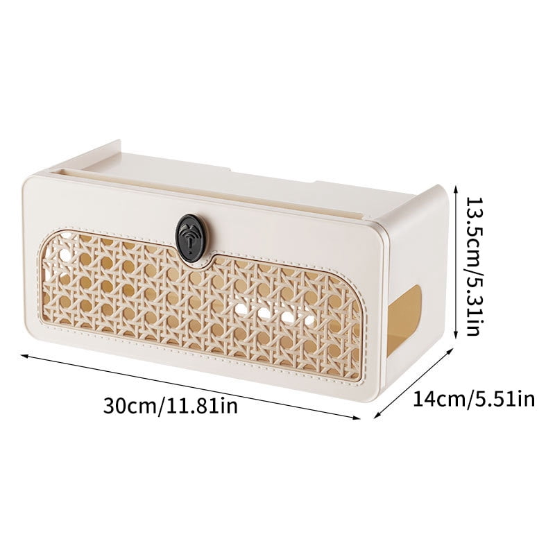 Boho Rattan Cable Management Box with Charging Station, WiFi Router Organizer Box for Desk & Nightstand, Cord Organizer to Hide Wires - Image 5