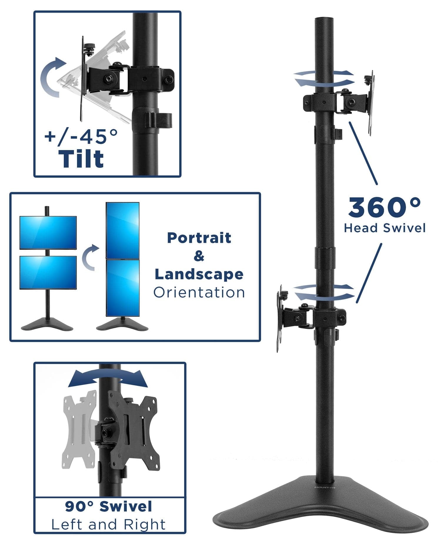 Vertical Dual Monitor Stand | Fits 17-32 Inch Monitors | Freestanding - Image 4