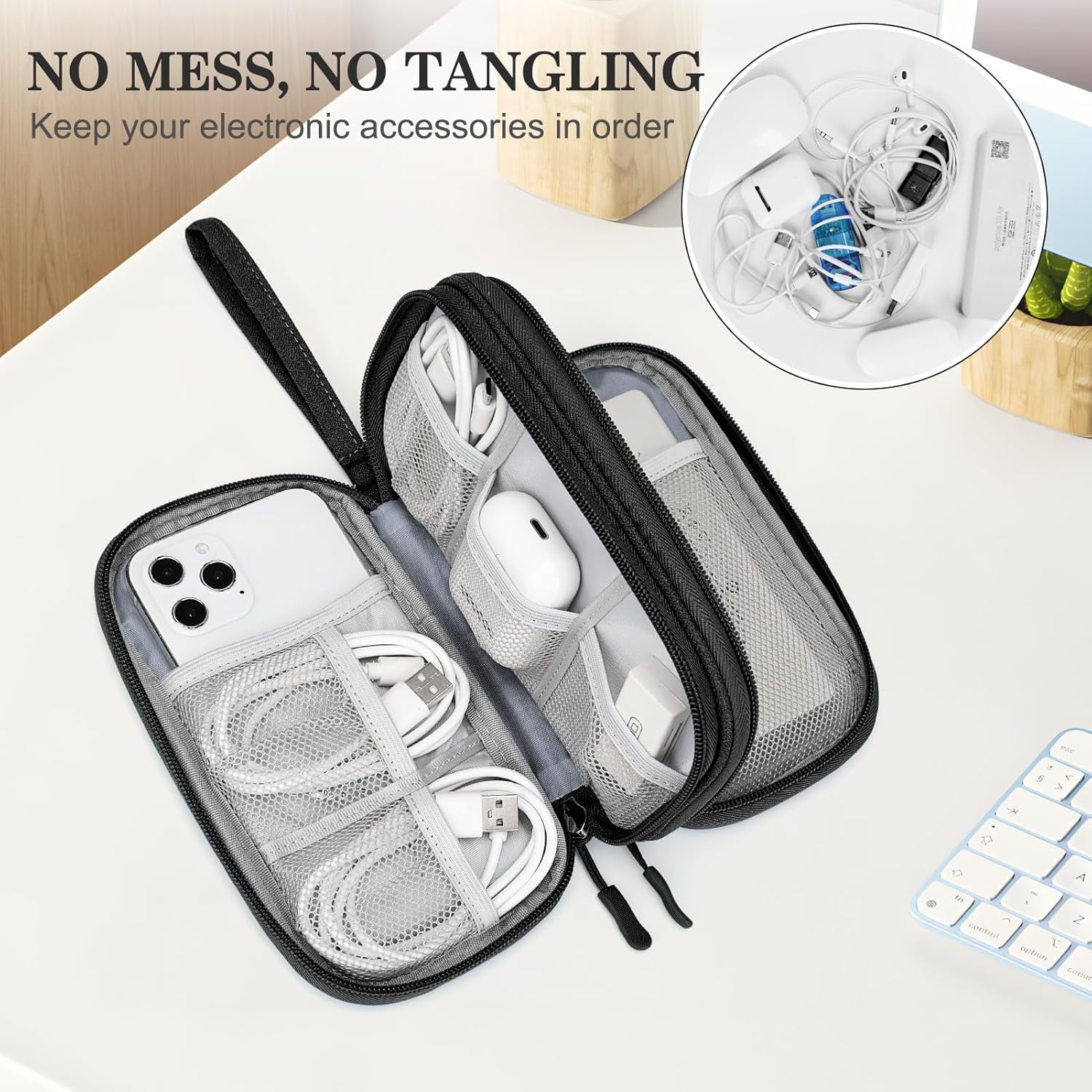 Travel Cable Organizer Pouch, Double Layer Electronic Accessories Carry Case for Cords Chargers Phone and Earphones - Image 5