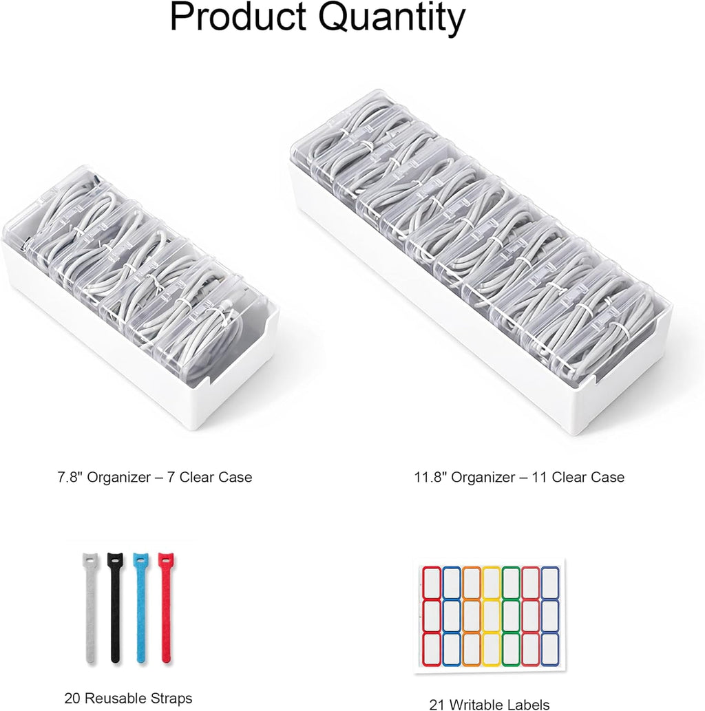 Cable Organizer Box Set, Cord Organizer with 7 and 11 Compartments, Individual Clear Storage Cases, Reusable Cable Ti... - Image 4