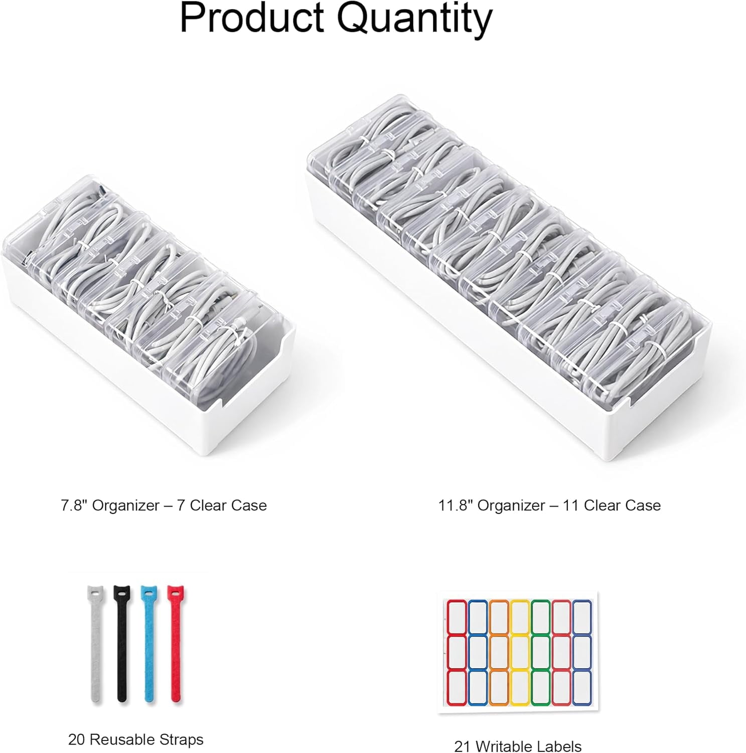 Cable Organizer Box Set, Cord Organizer with 7 and 11 Compartments, Individual Clear Storage Cases, Reusable Cable Ti... - Image 4