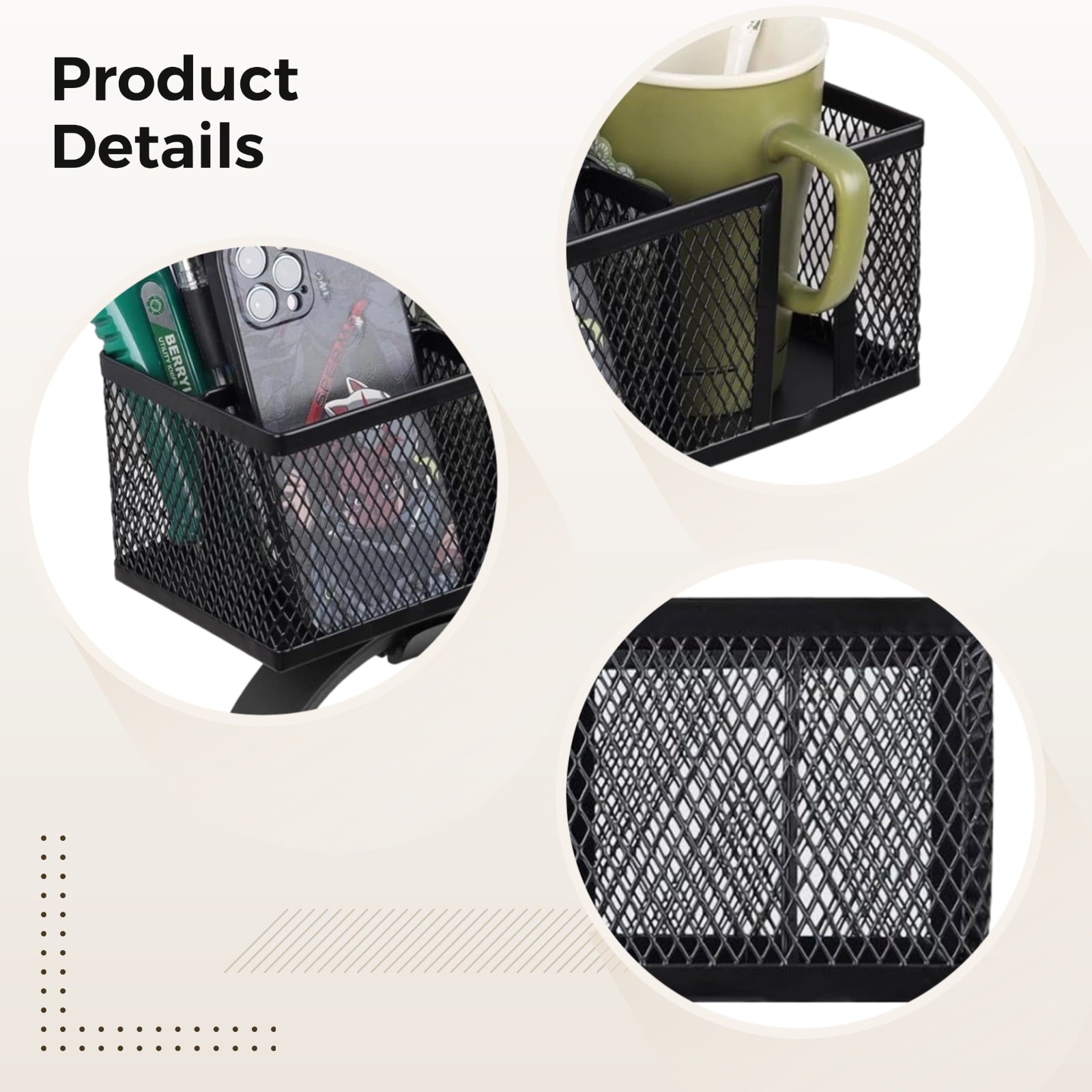 Metal Clip On Cup Holder, Black Metal Desktop Organizer, Desk Accessories Holder Clamp, No-Drill Easy Install for Cups, Bottles, Drinks, Hea - Image 4